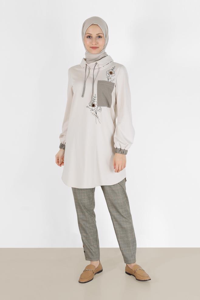 Hijab clothing  BUTTON DETAIL CHECKED TROUSERS 70273-1  - ALVİNA