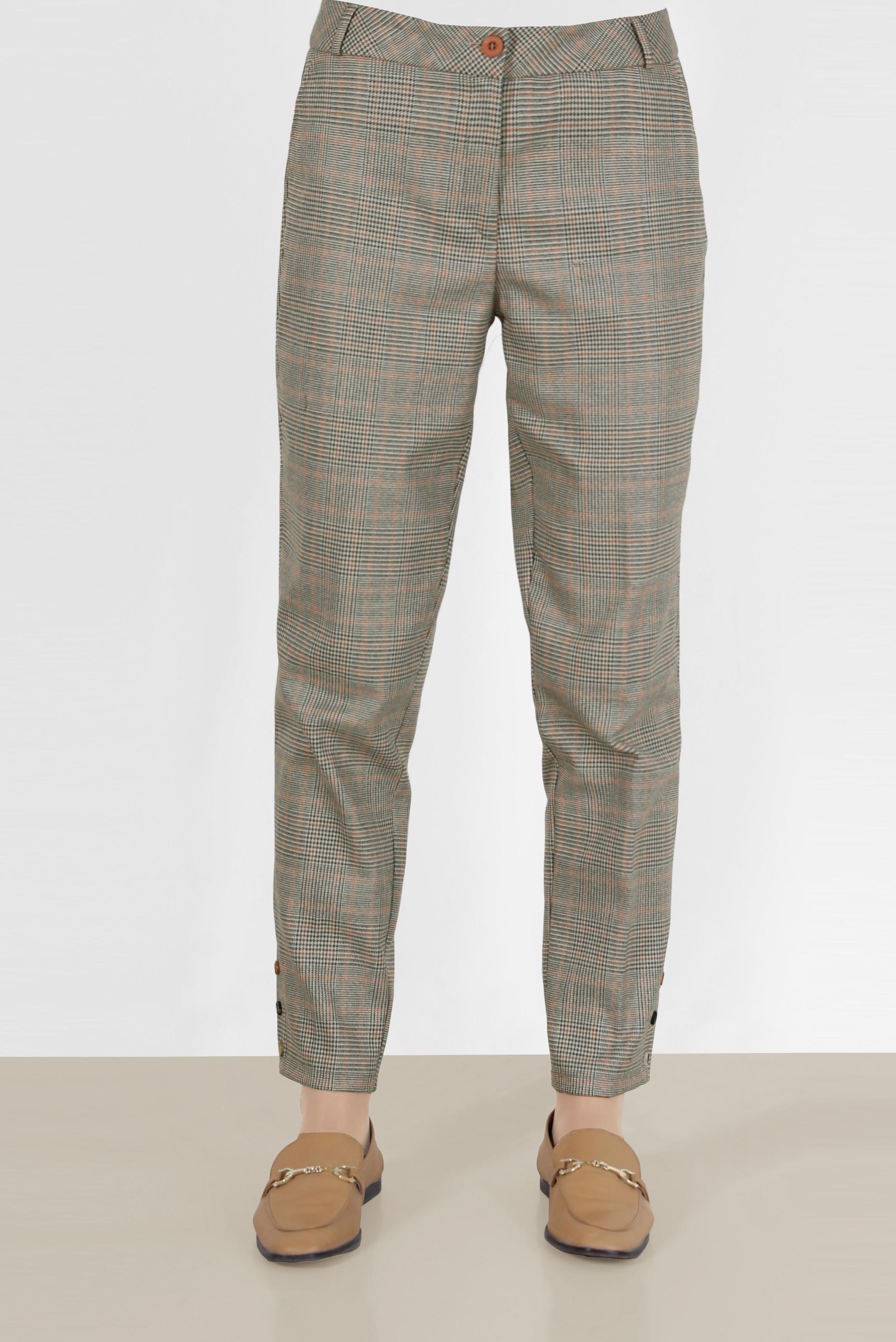 Tesettür giyim TURUNCU DÜĞME DETAYLI EKOSE PANTOLON 70273-1 