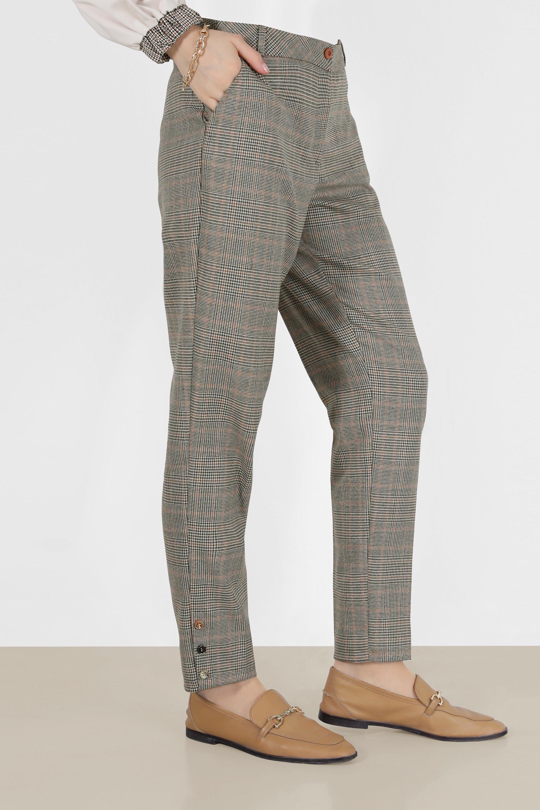 Tesettür giyim TURUNCU DÜĞME DETAYLI EKOSE PANTOLON 70273-1 