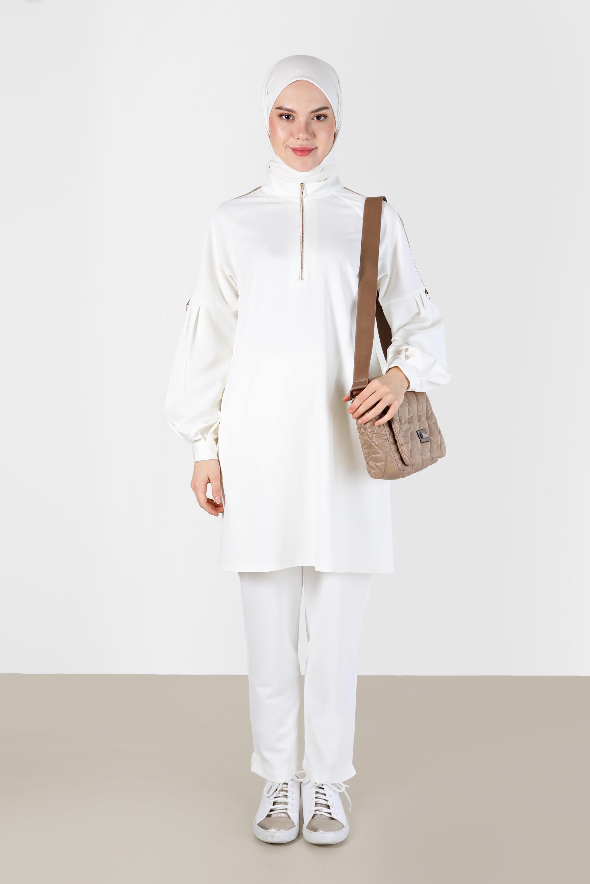 Tesettür giyim BEYAZ BELİ LASTİKLİ PANTOLON 70275 