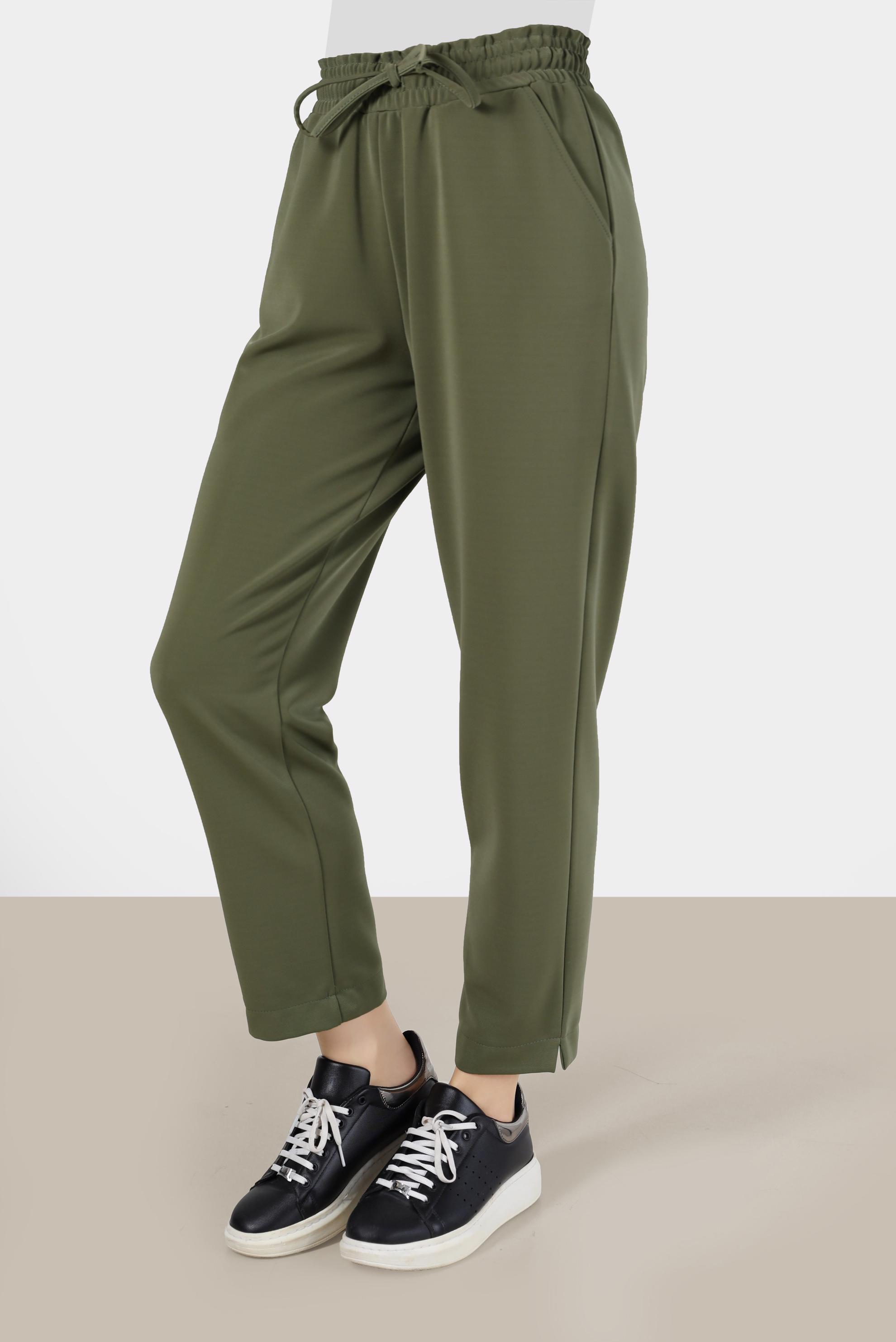 Tesettür giyim HAKİ BELİ LASTİKLİ PANTOLON 70275 