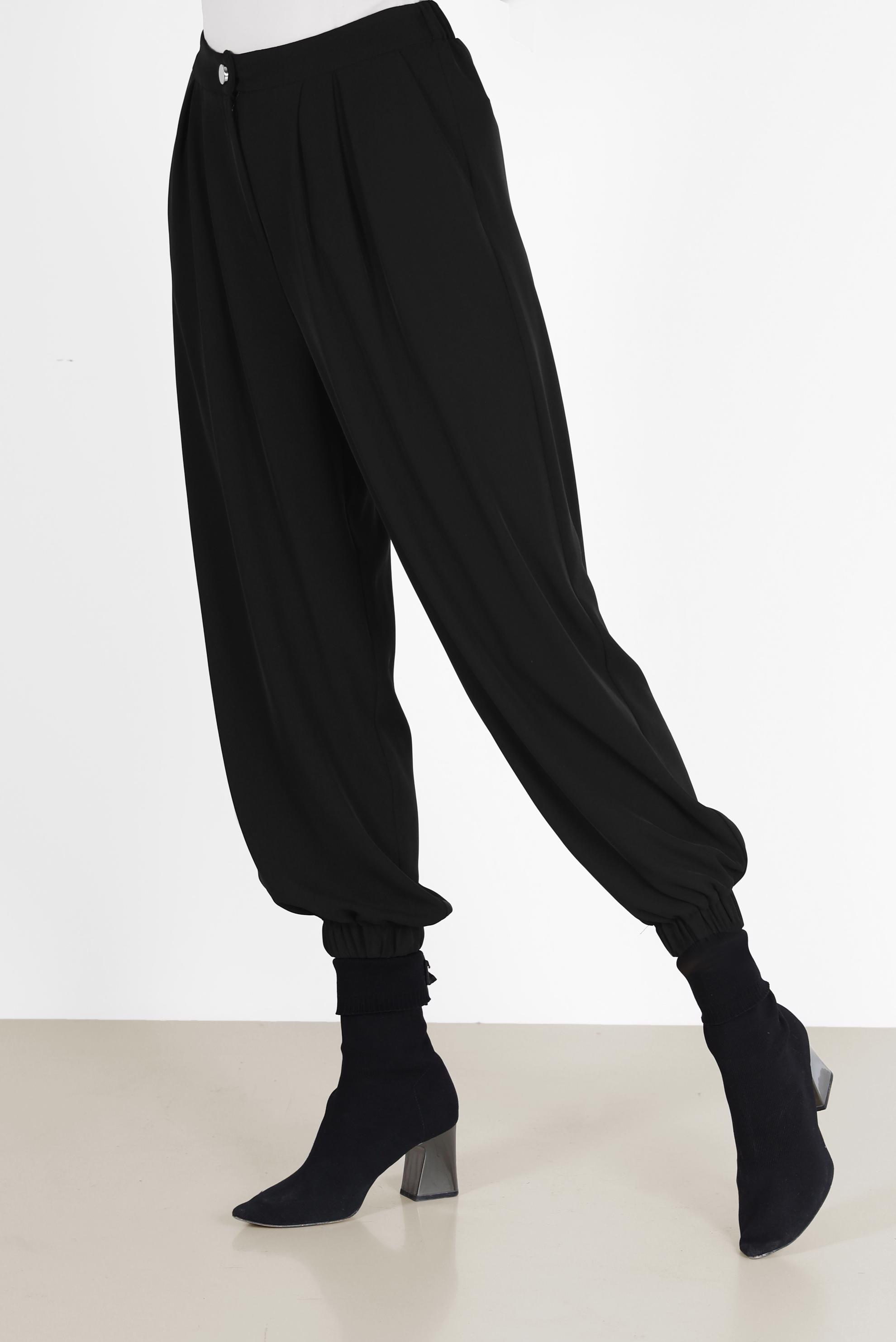 Tesettür giyim SİYAH BİLEKLERİ LASTİKLİ PANTOLON 70276 