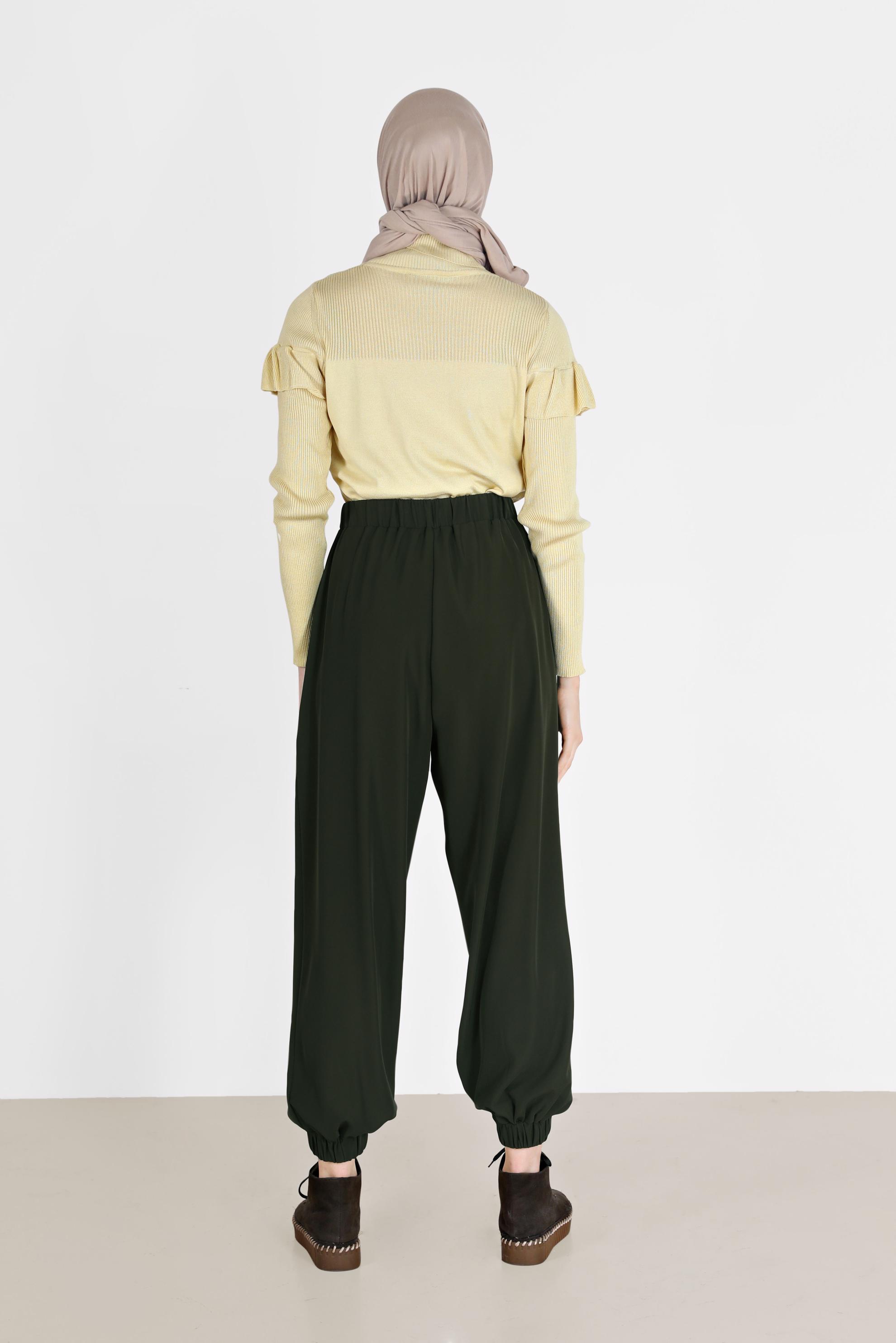 Tesettür giyim HAKİ BİLEKLERİ LASTİKLİ PANTOLON 70276 