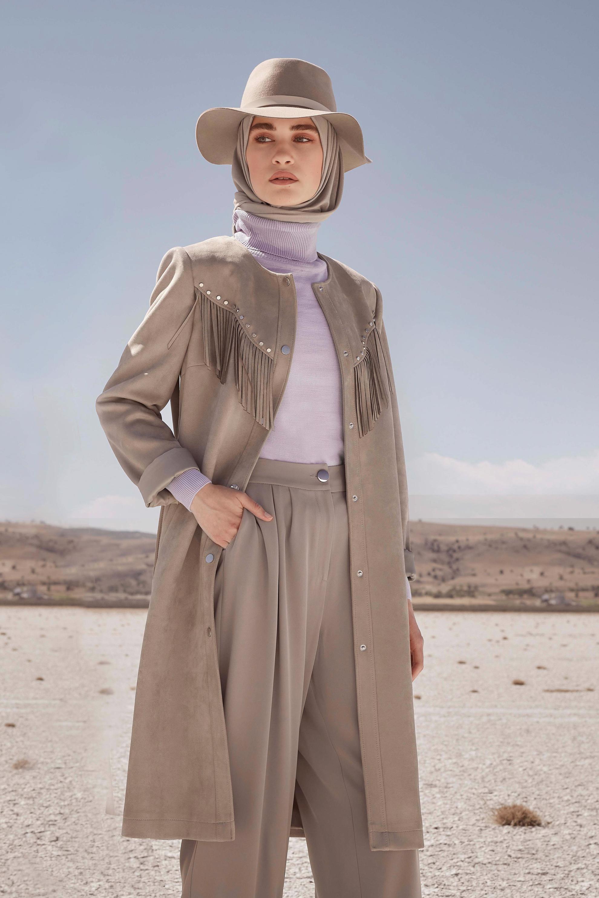 Tesettür giyim BEJ BİLEKLERİ LASTİKLİ PANTOLON 70276 