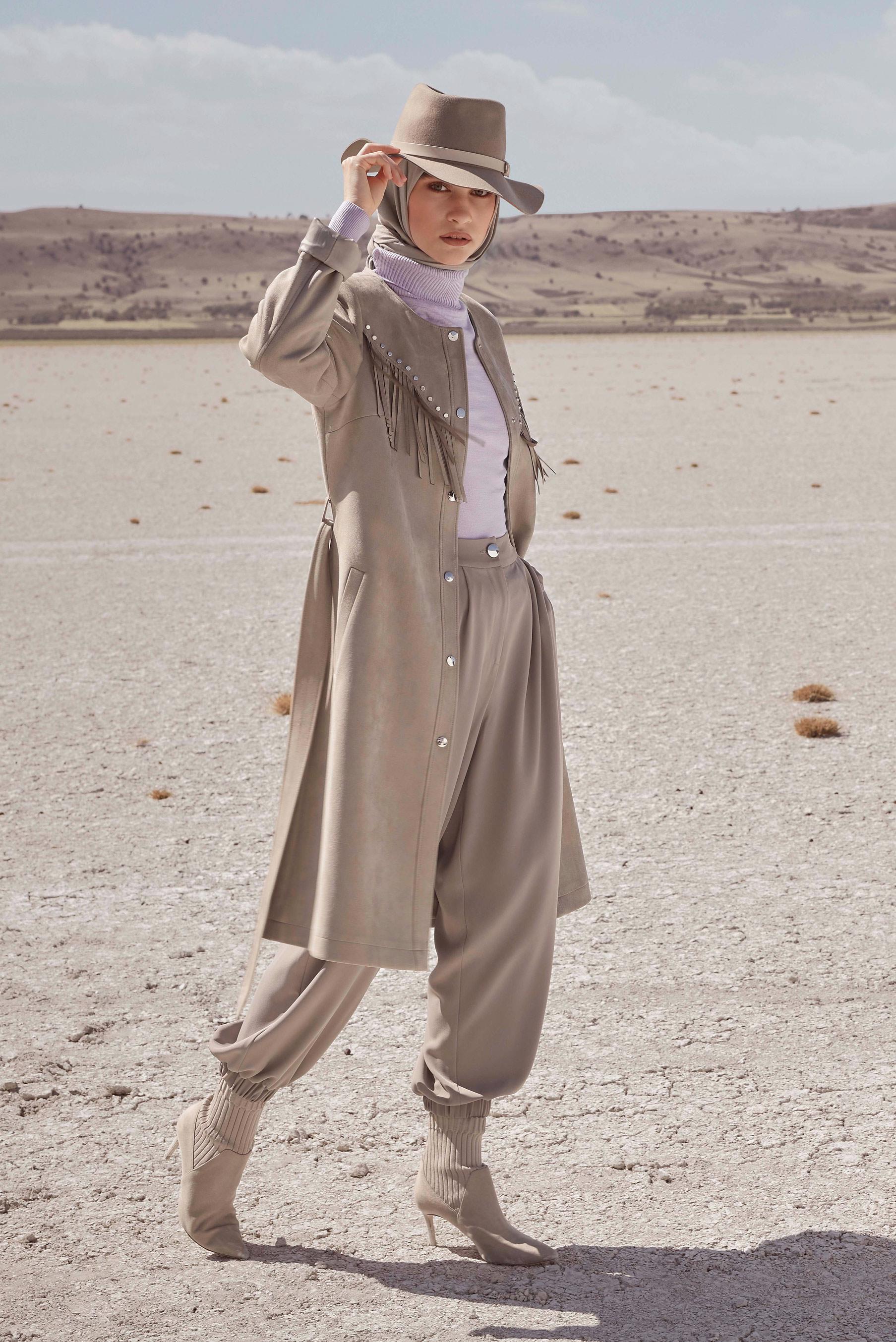 Tesettür giyim BEJ BİLEKLERİ LASTİKLİ PANTOLON 70276 