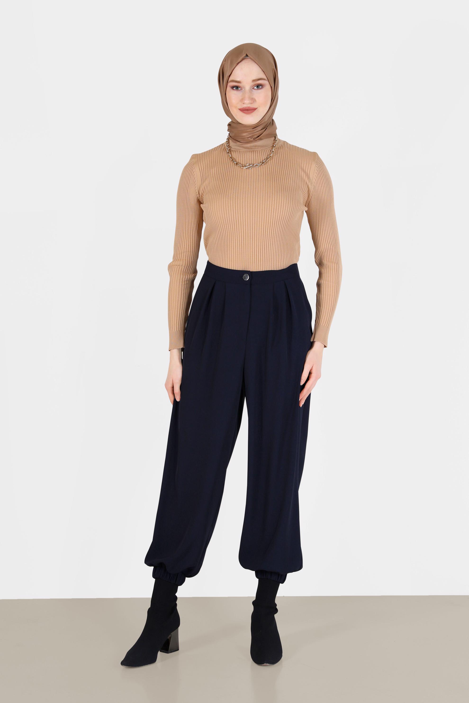 Tesettür giyim LACİVERT BİLEKLERİ LASTİKLİ PANTOLON 70276 