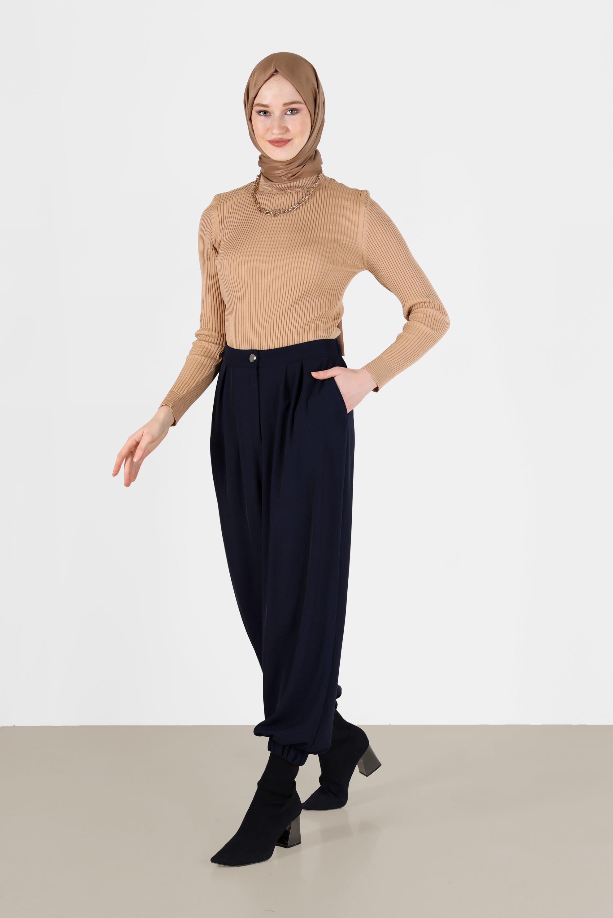 Tesettür giyim LACİVERT BİLEKLERİ LASTİKLİ PANTOLON 70276 