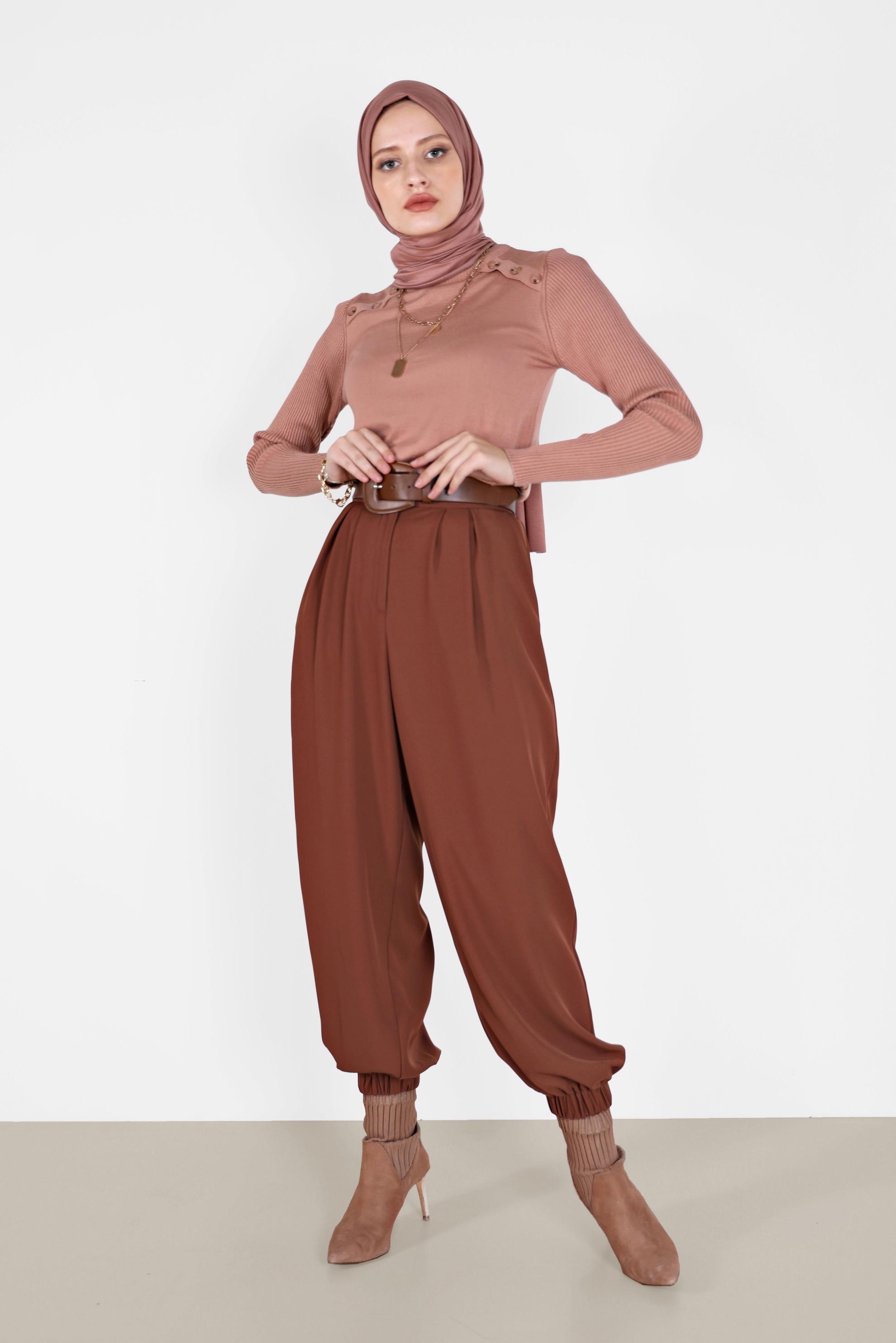 Tesettür giyim TABA BİLEKLERİ LASTİKLİ PANTOLON 70276 