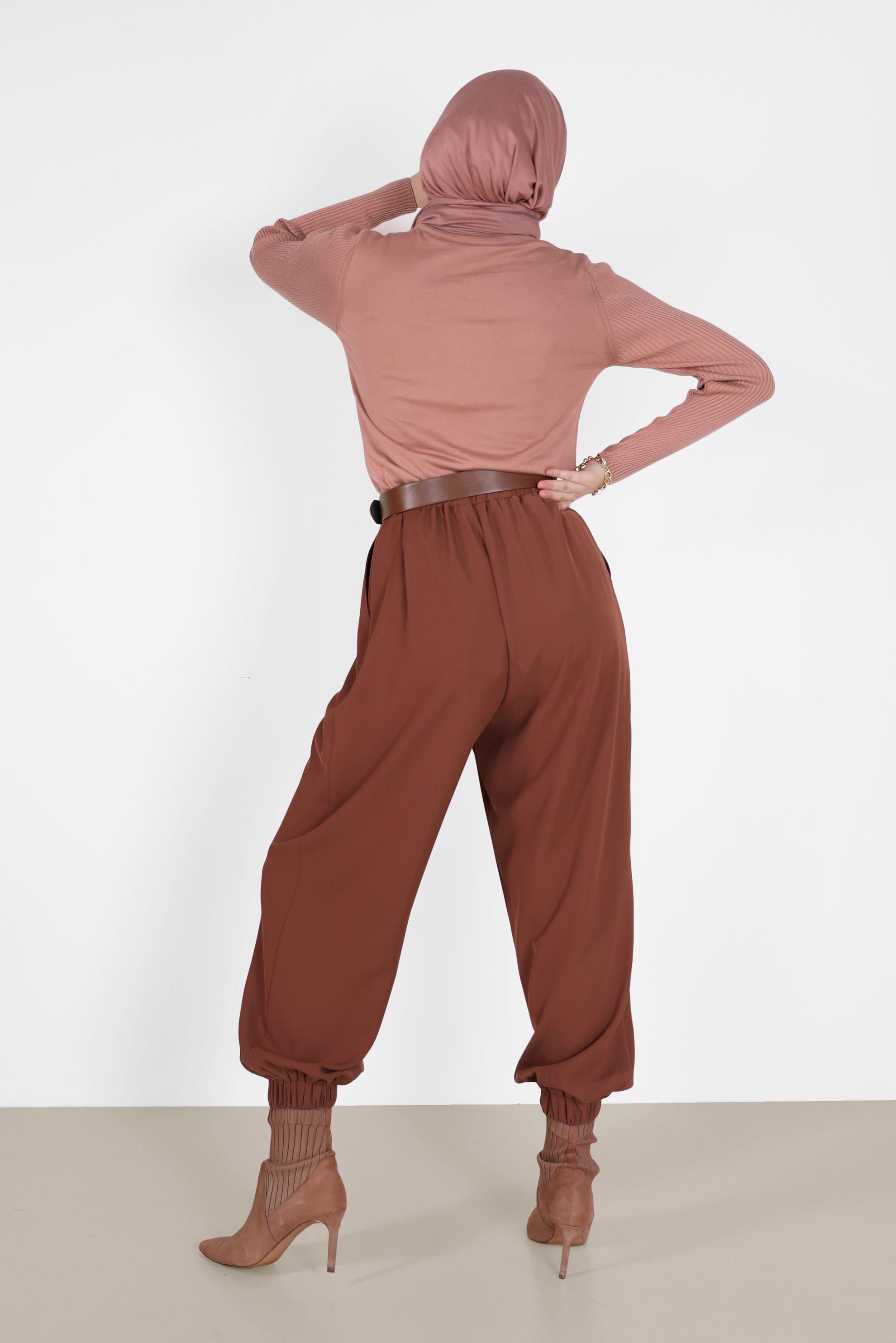 Tesettür giyim TABA BİLEKLERİ LASTİKLİ PANTOLON 70276 