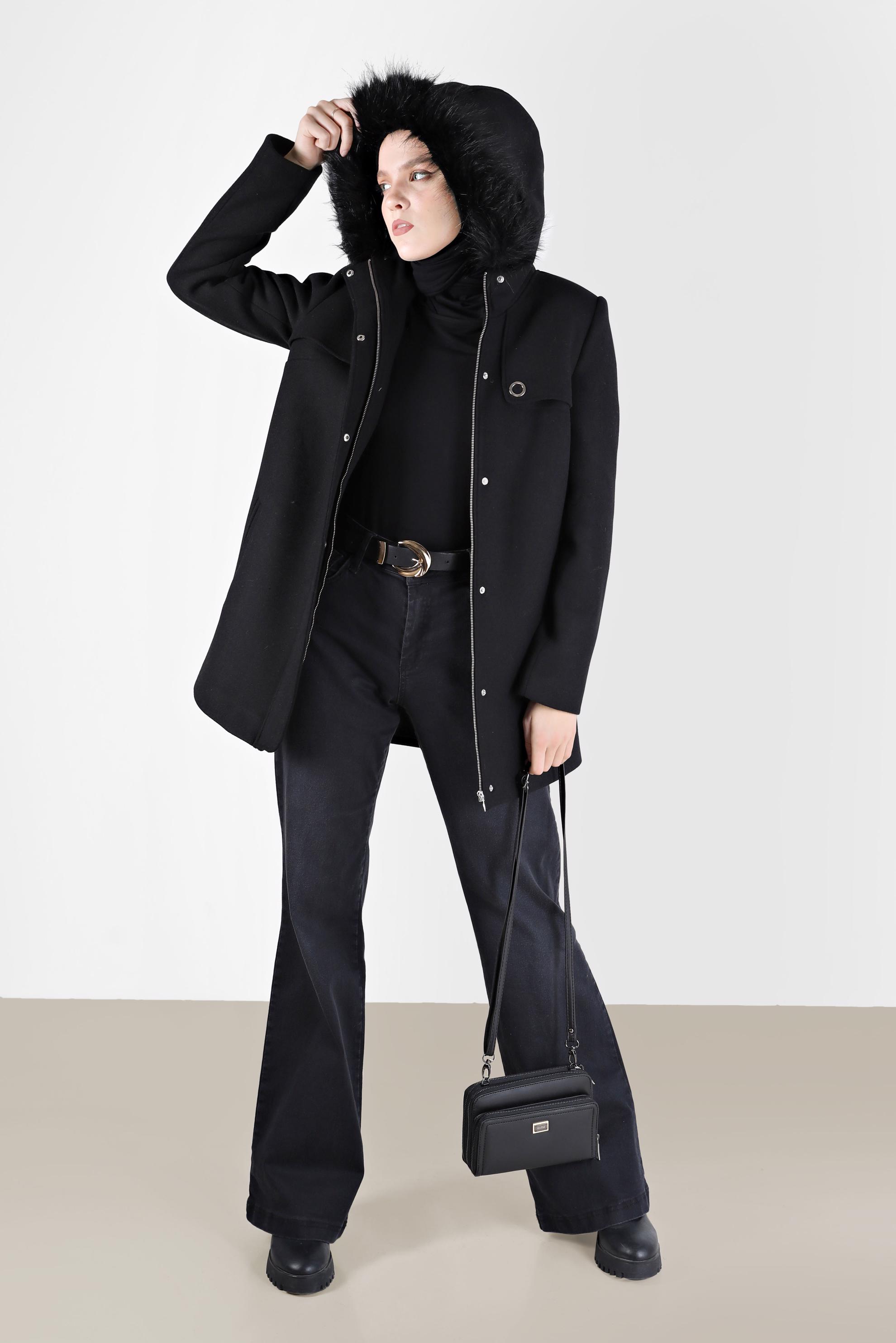 Tesettür giyim SİYAH İSPANYOL PAÇA DENİM PANTOLON 70285 