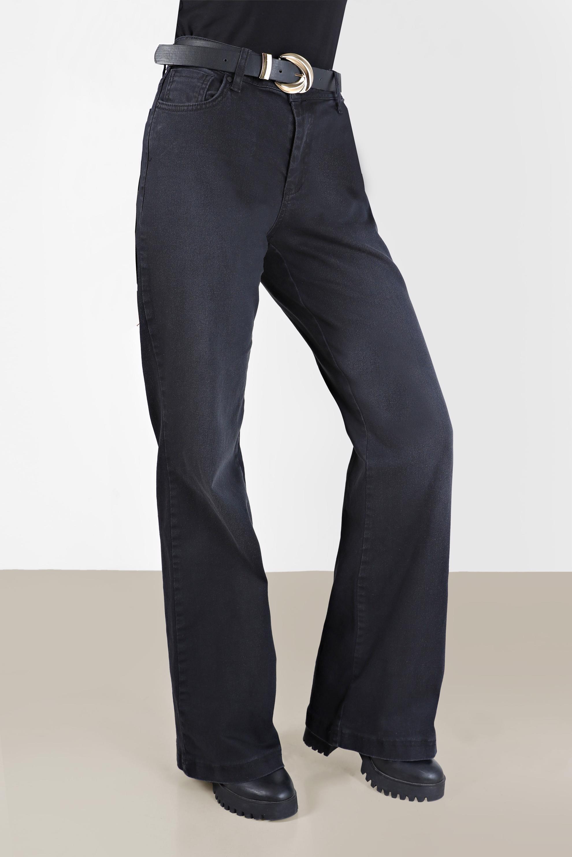 Tesettür giyim SİYAH İSPANYOL PAÇA DENİM PANTOLON 70285 