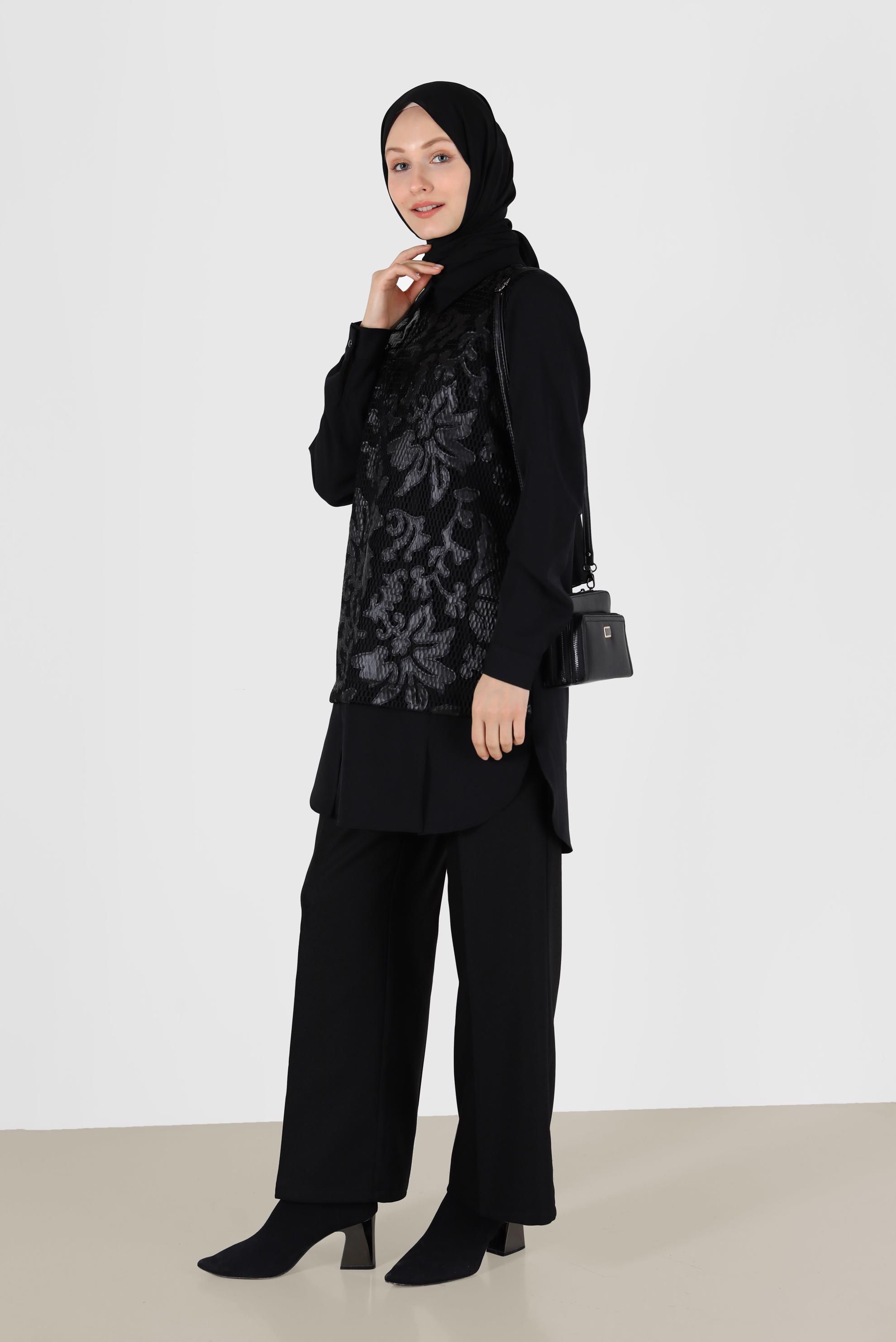 Tesettür giyim SİYAH GENİŞ KESİM PANTOLON 70288 