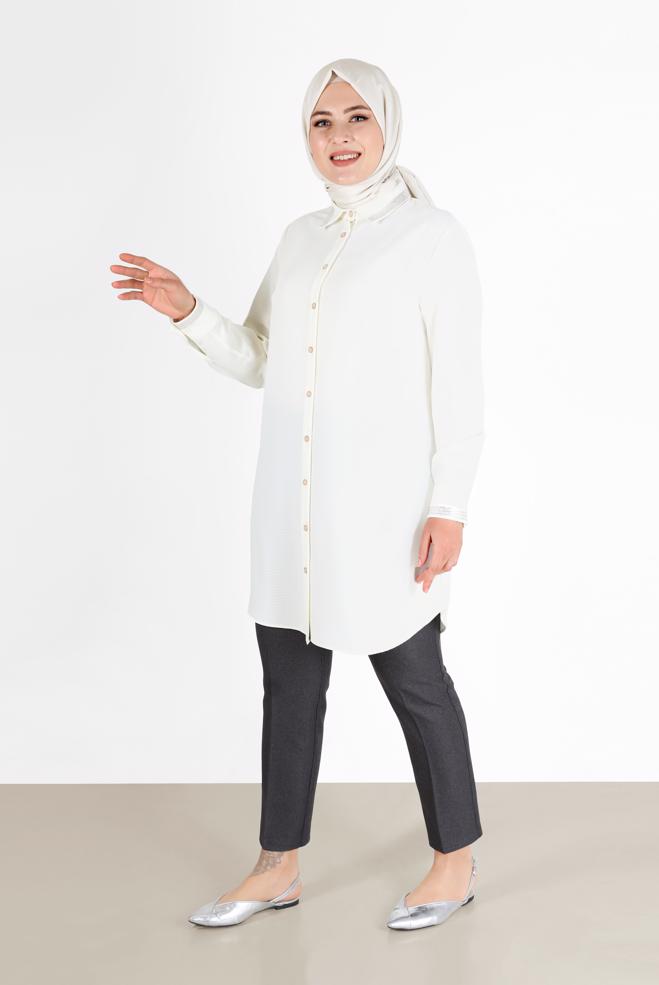 Vêtements hijab GRIS PANTALON À JAMBE SKINNY 70290 - ALVİNA