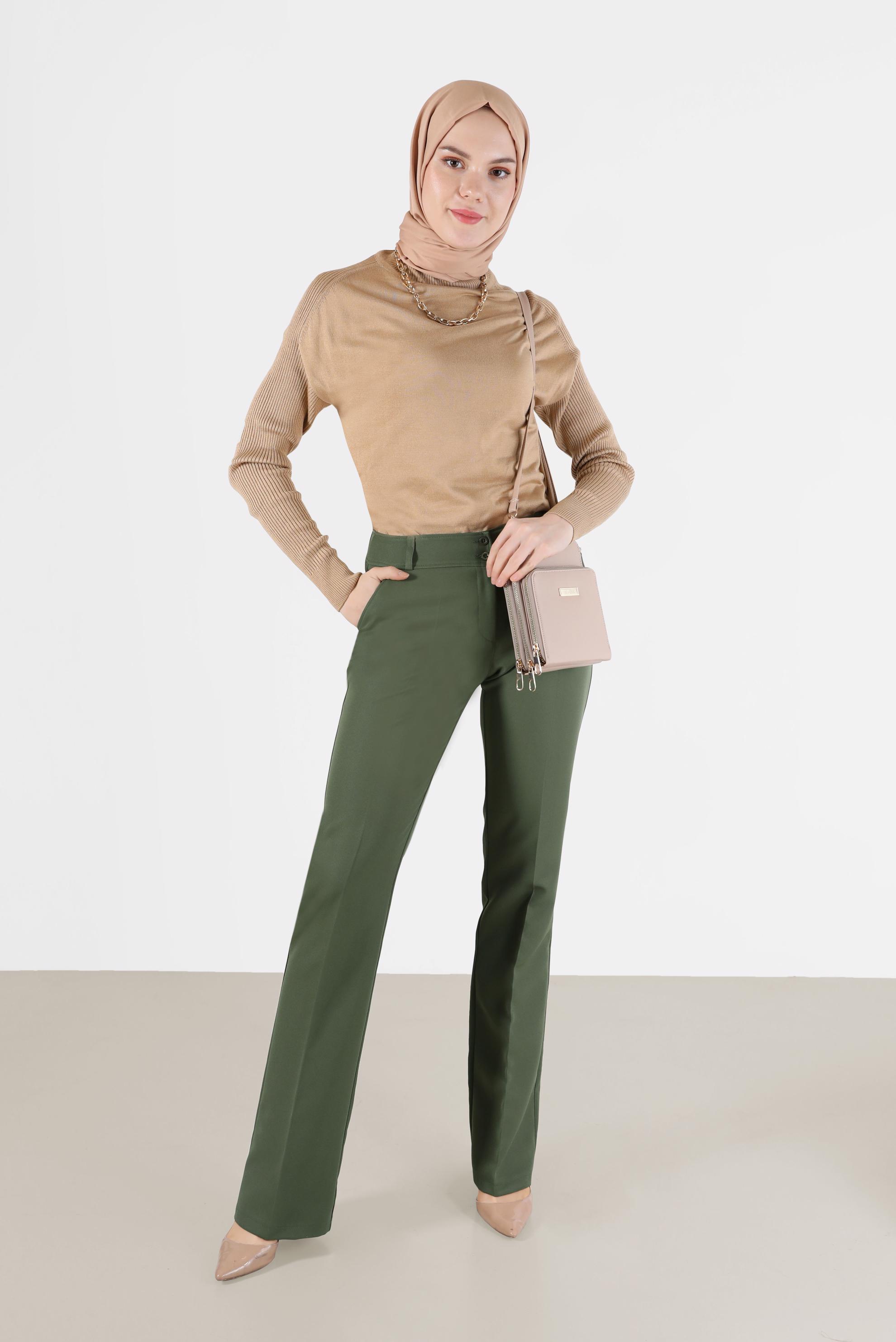 Tesettür giyim HAKİ İSPANYOL PAÇA PANTOLON 70297 