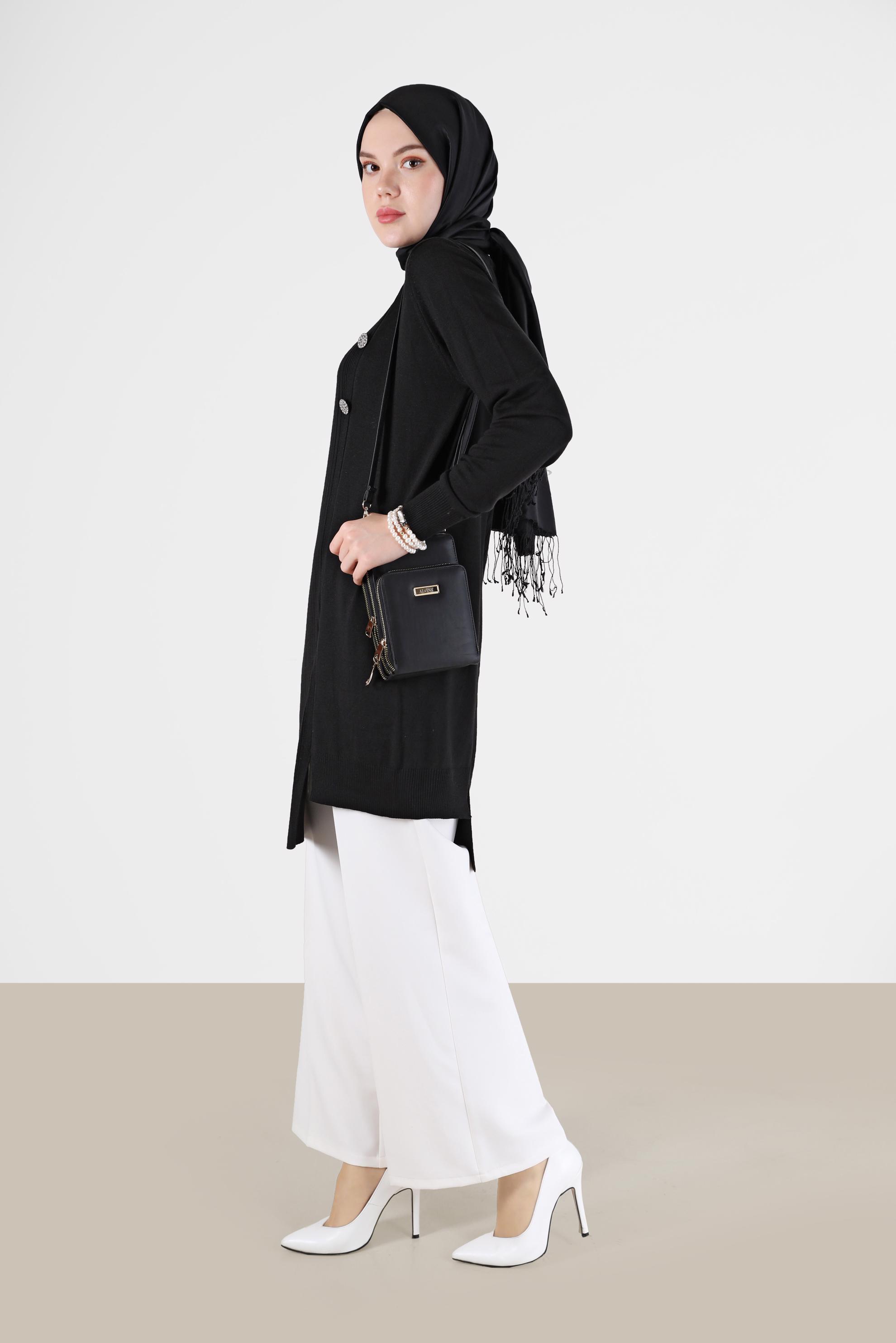 Tesettür giyim BEYAZ BELİ DÜĞMELİ GENİŞ PAÇA PANTOLON 70300 