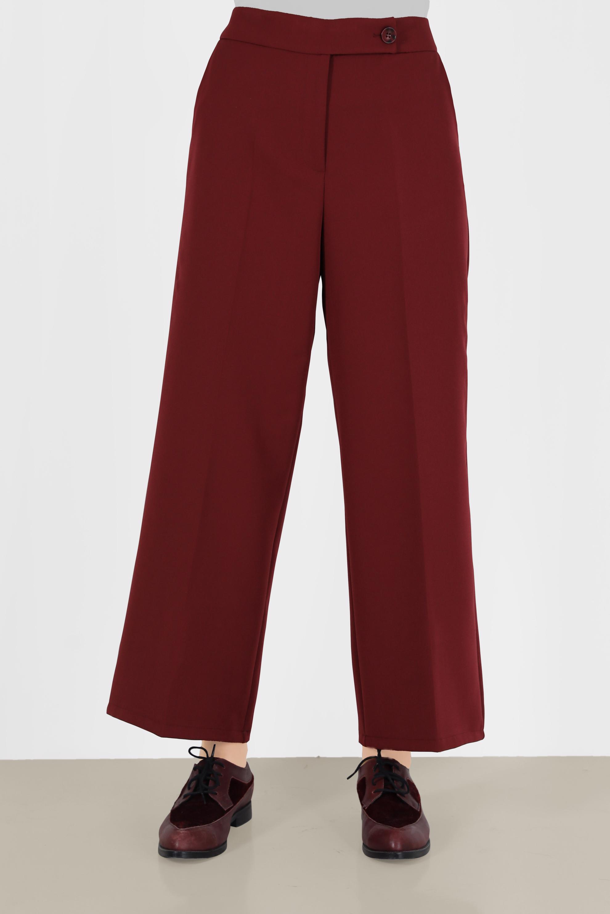 Tesettür giyim BORDO BELİ DÜĞMELİ GENİŞ PAÇA PANTOLON 70300 