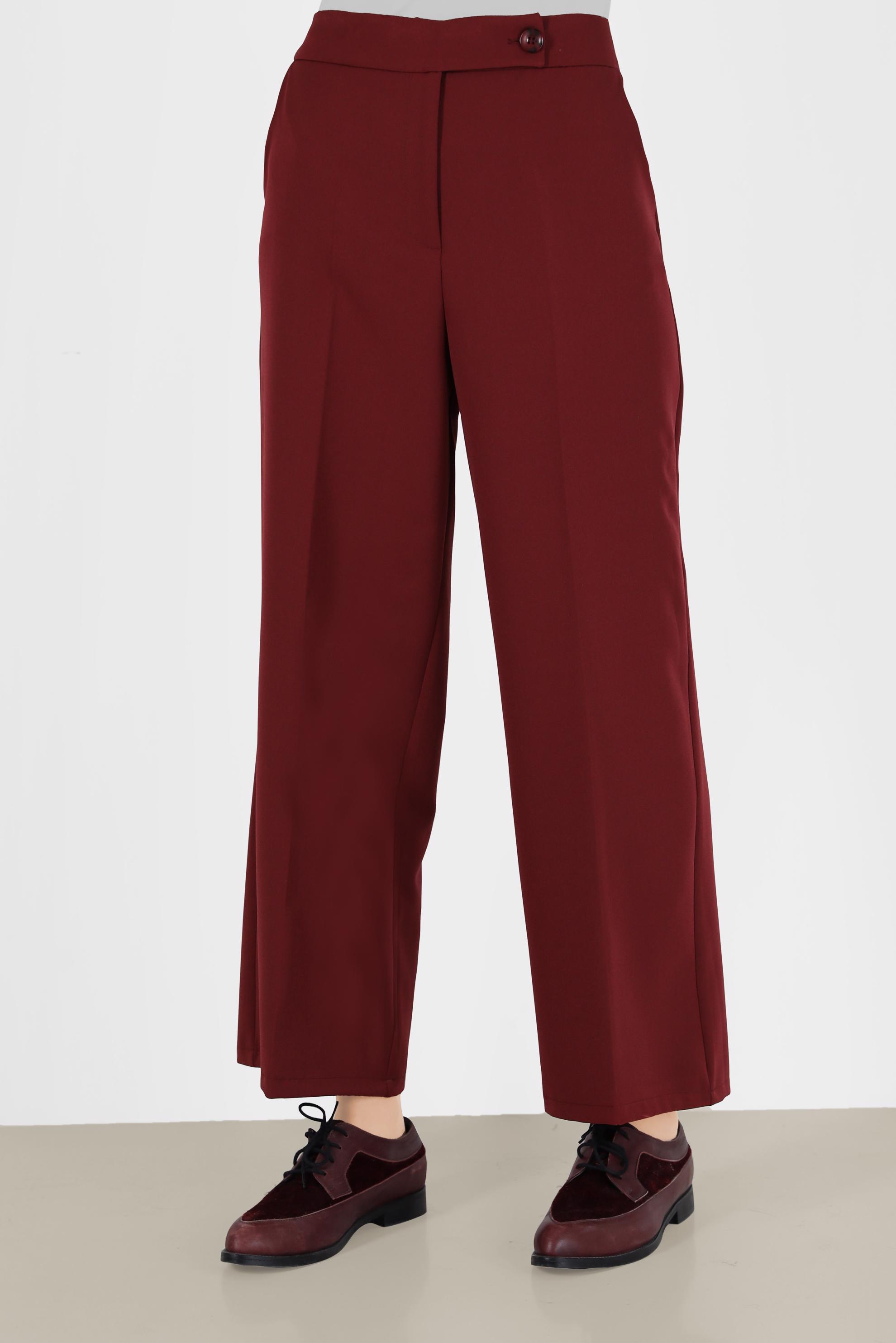 Tesettür giyim BORDO BELİ DÜĞMELİ GENİŞ PAÇA PANTOLON 70300 