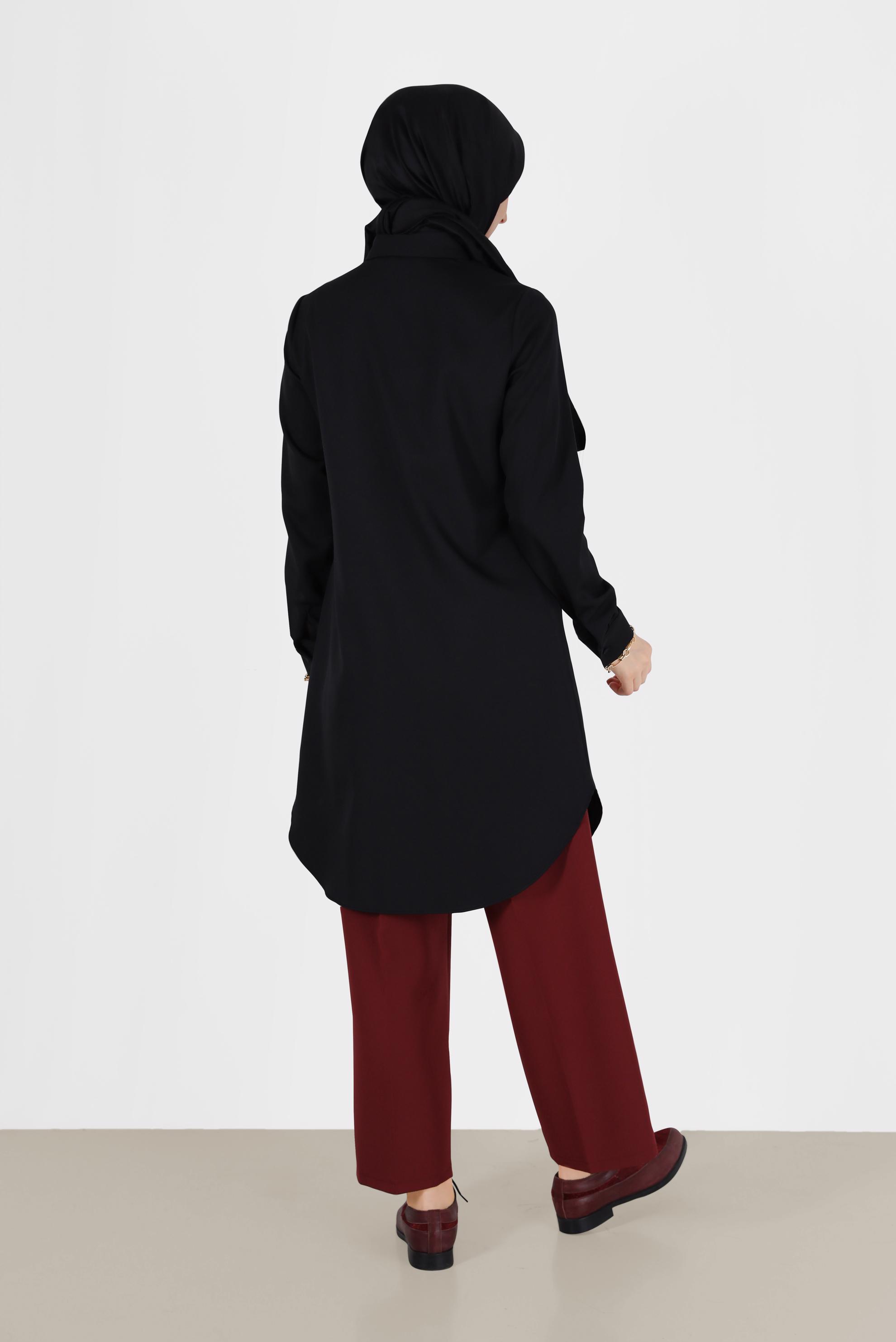 Tesettür giyim BORDO BELİ DÜĞMELİ GENİŞ PAÇA PANTOLON 70300 