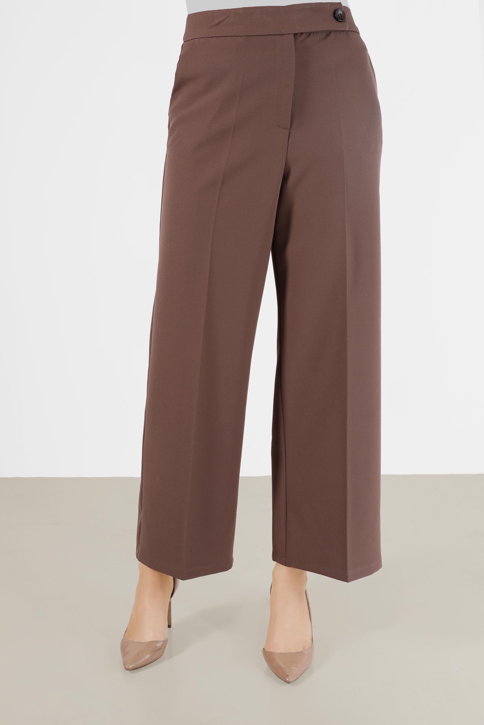 Tesettür giyim VİZON BELİ DÜĞMELİ GENİŞ PAÇA PANTOLON 70300 