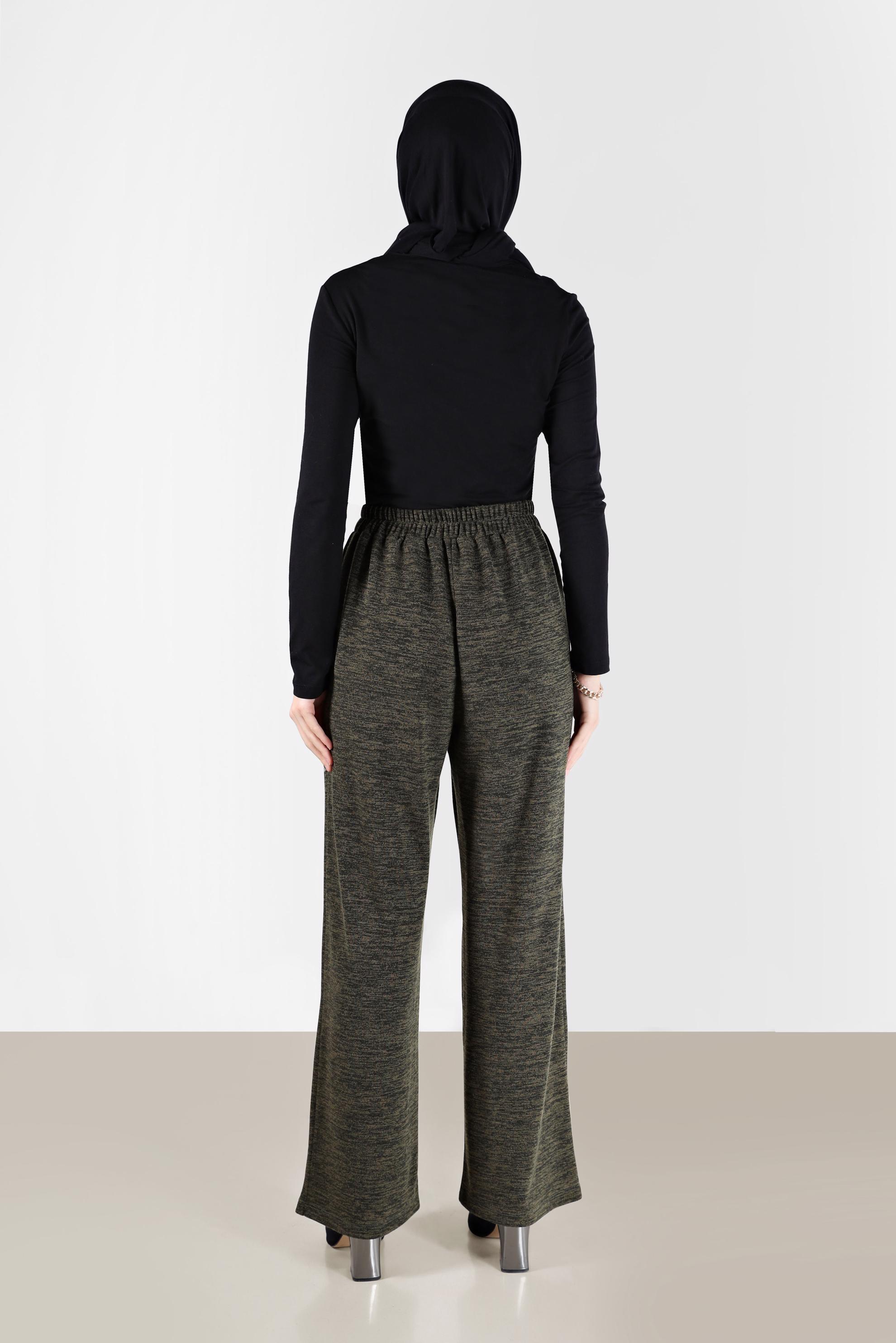 Tesettür giyim HAKİ BELİ LASTİKLİ ÖRME PANTOLON 70303