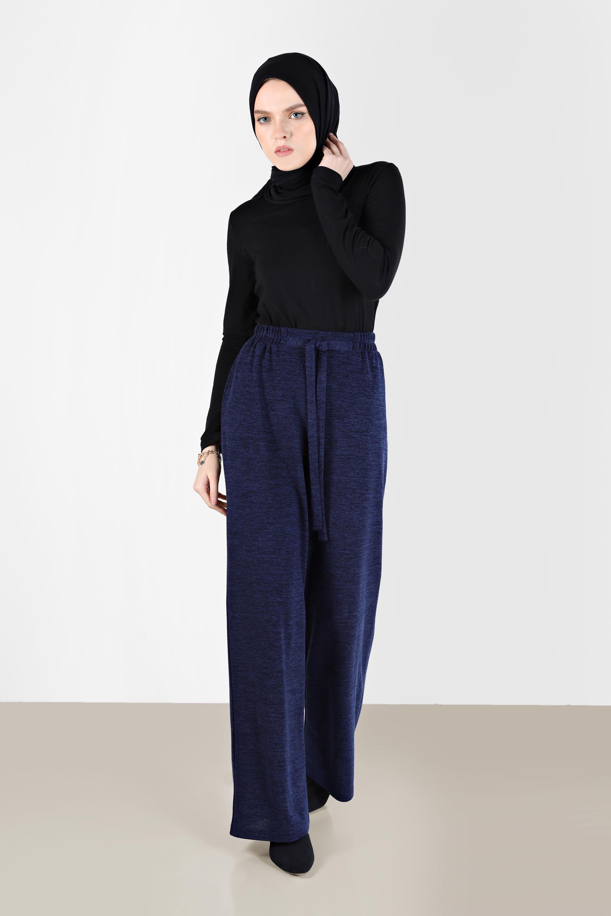 Tesettür giyim LACİVERT BELİ LASTİKLİ ÖRME PANTOLON 70303