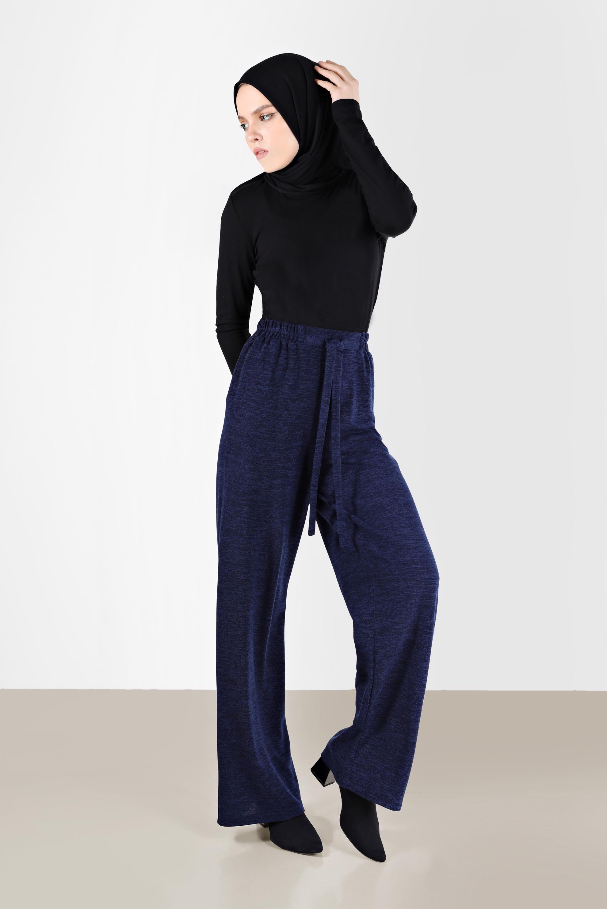 Tesettür giyim LACİVERT BELİ LASTİKLİ ÖRME PANTOLON 70303