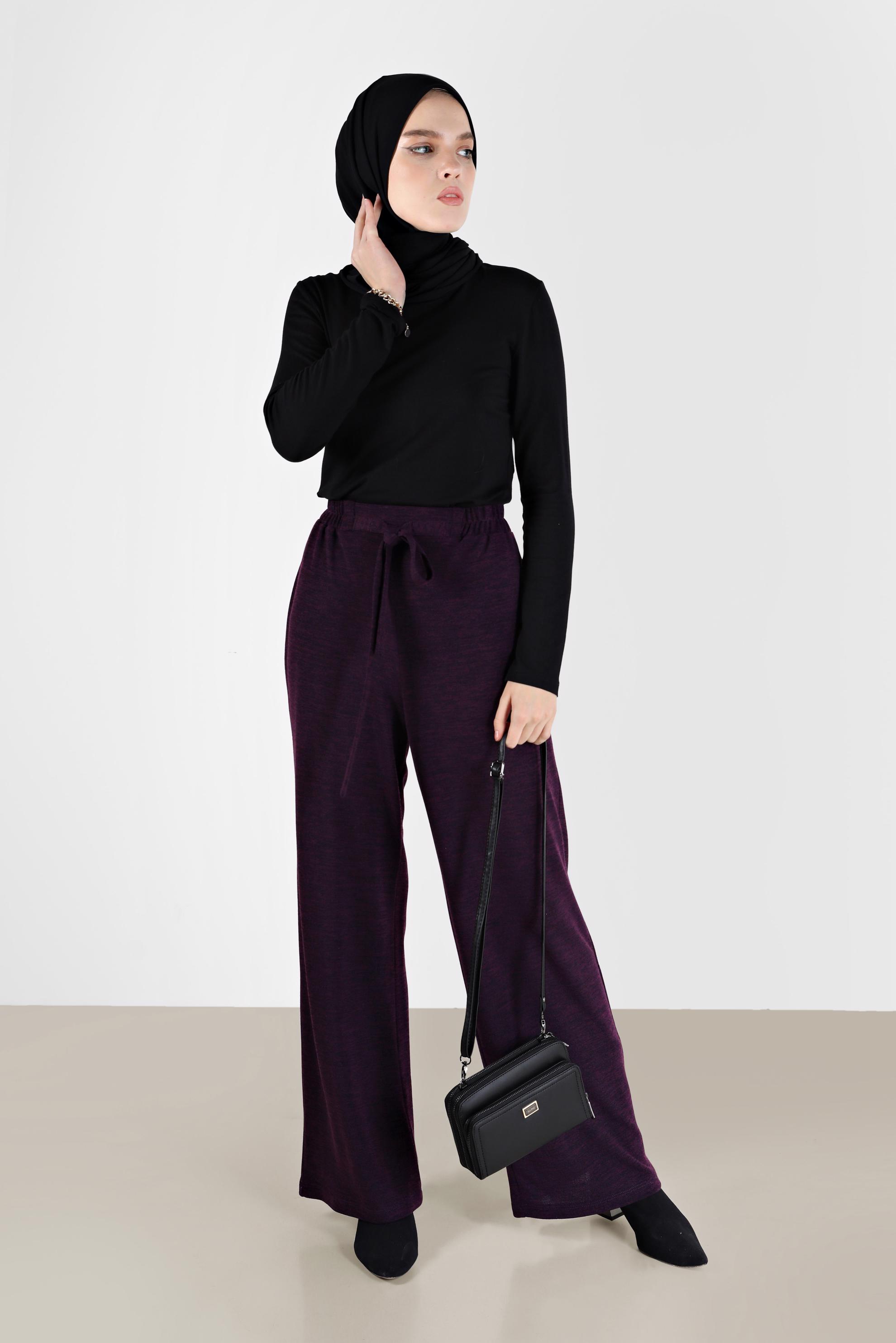 Tesettür giyim MÜRDÜM BELİ LASTİKLİ ÖRME PANTOLON 70303