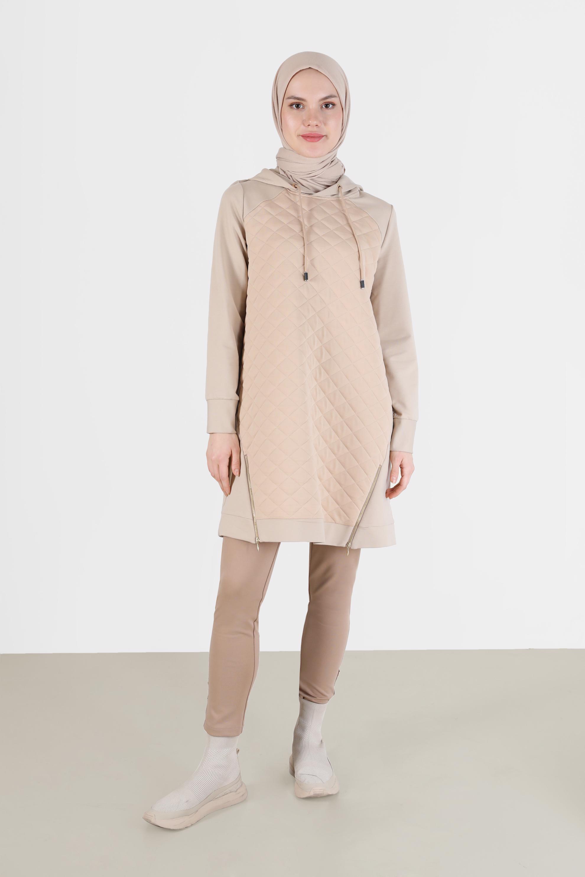 Tesettür giyim BEJ DAR PAÇA DÜĞME DETAYLI PANTOLON 70305 