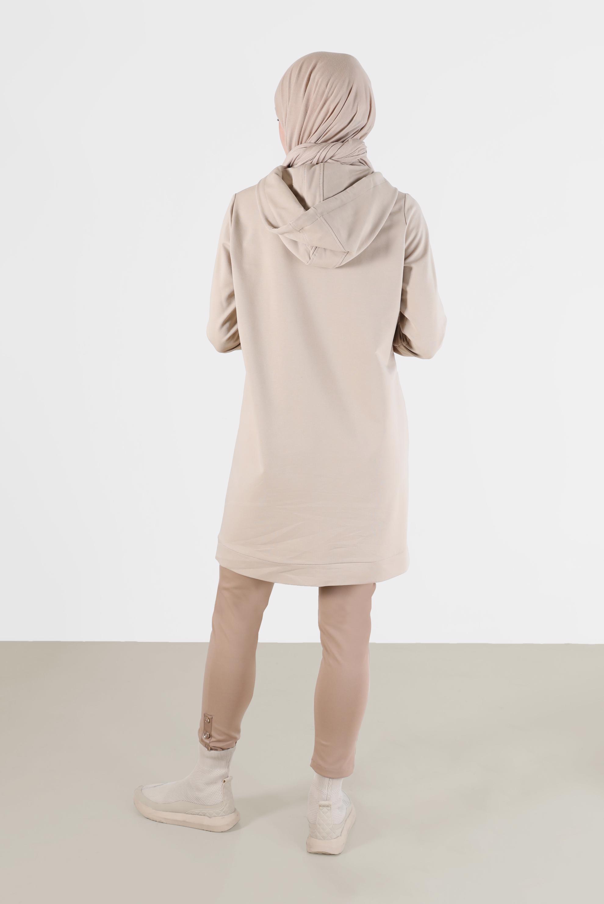 Tesettür giyim BEJ DAR PAÇA DÜĞME DETAYLI PANTOLON 70305 