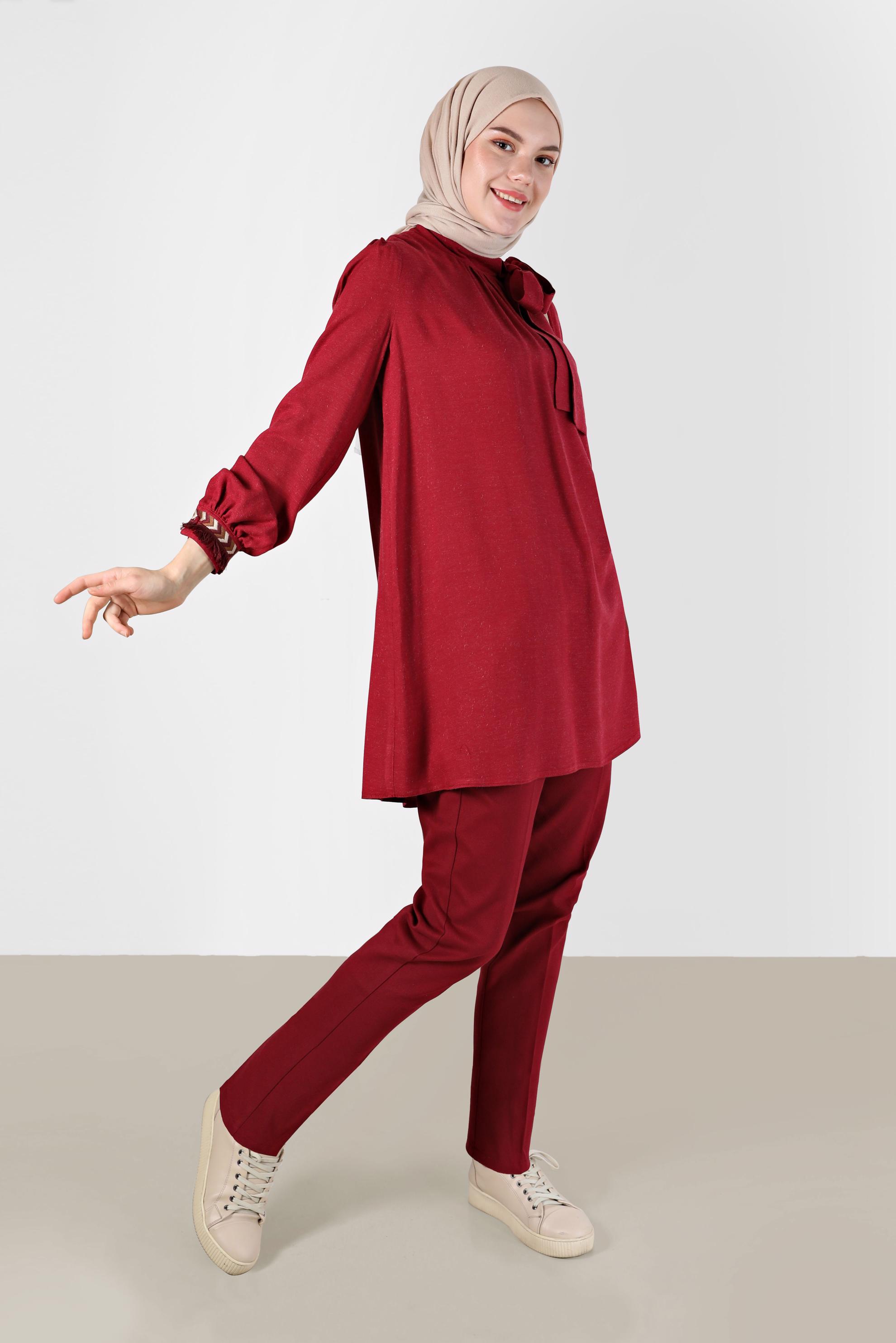 Tesettür giyim KIRMIZI DAR PAÇA PANTOLON 70307 