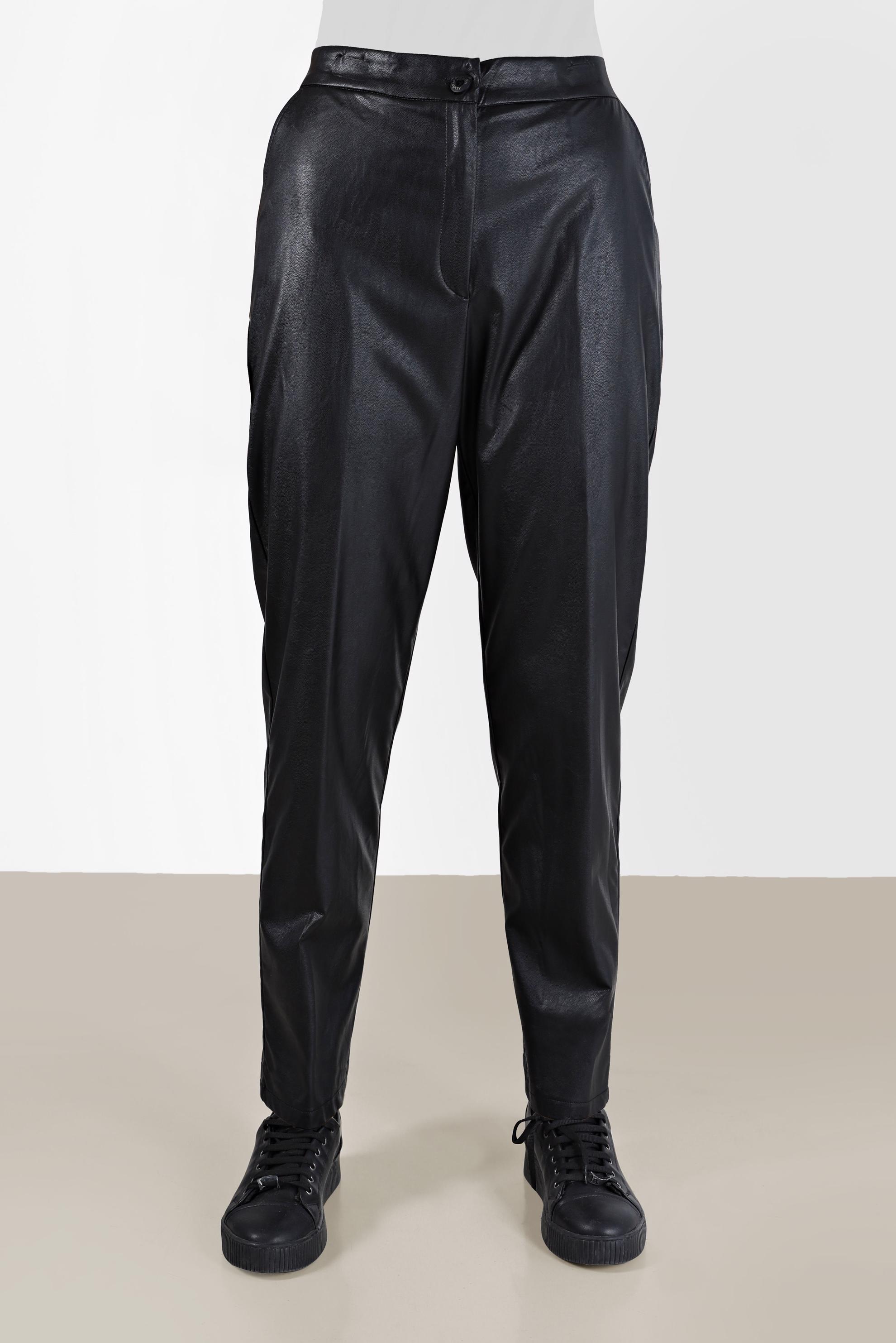 Tesettür giyim SİYAH RAHAT KESİM DERİ PANTOLON 70311 