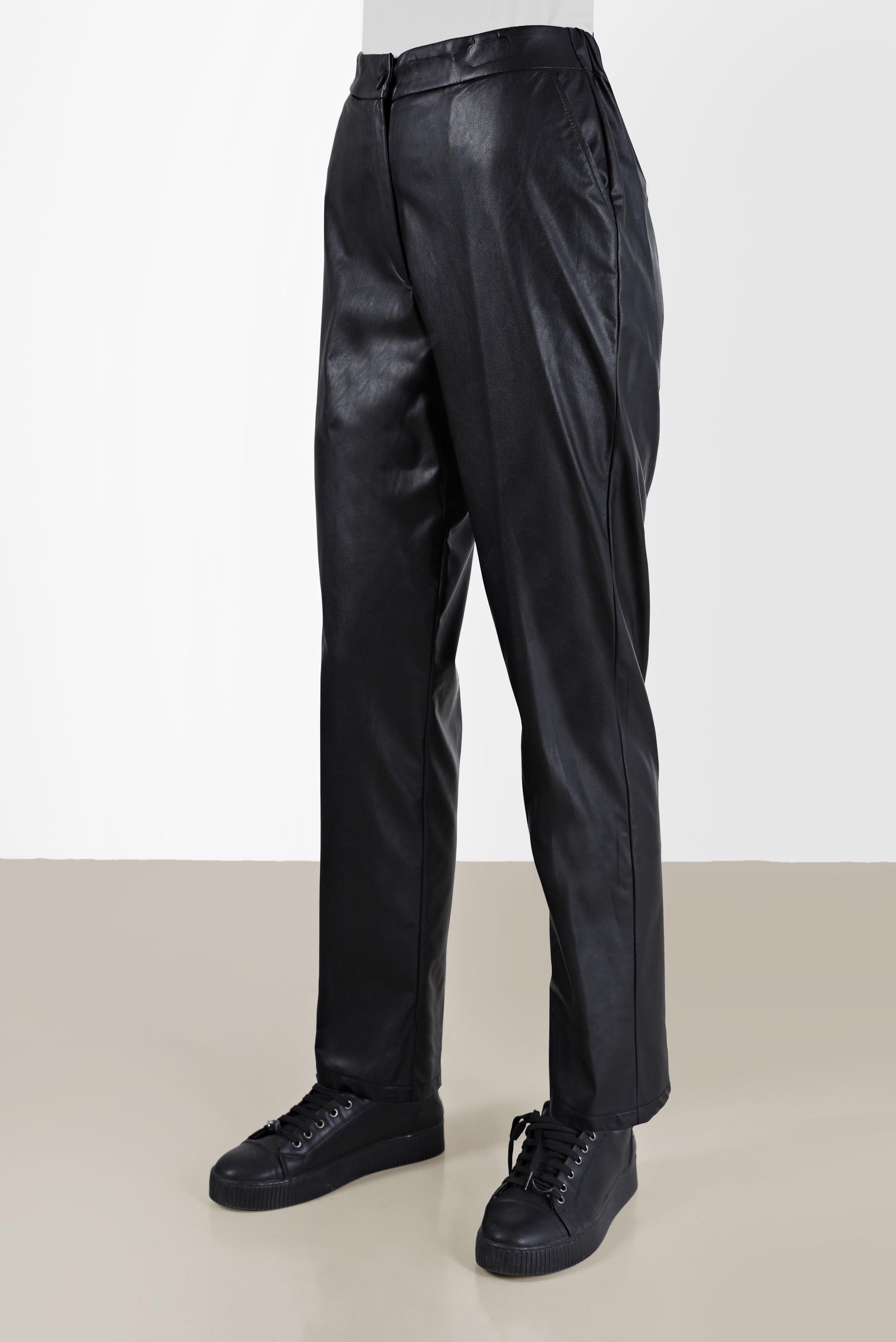 Tesettür giyim SİYAH RAHAT KESİM DERİ PANTOLON 70311 