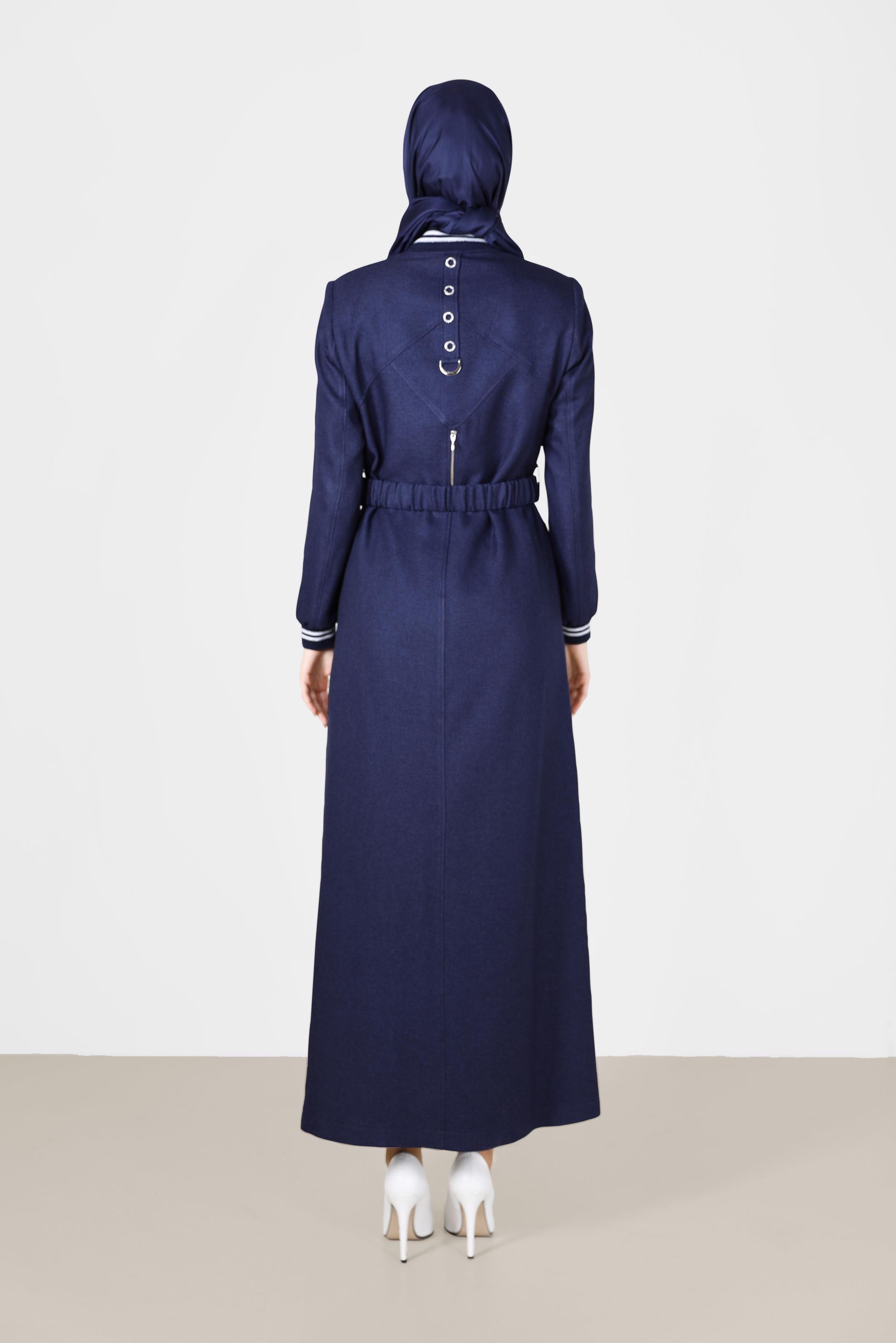 Tesettür giyim LACİVERT CEP DETAYLI KEMERLİ PARDESÜ 10450 