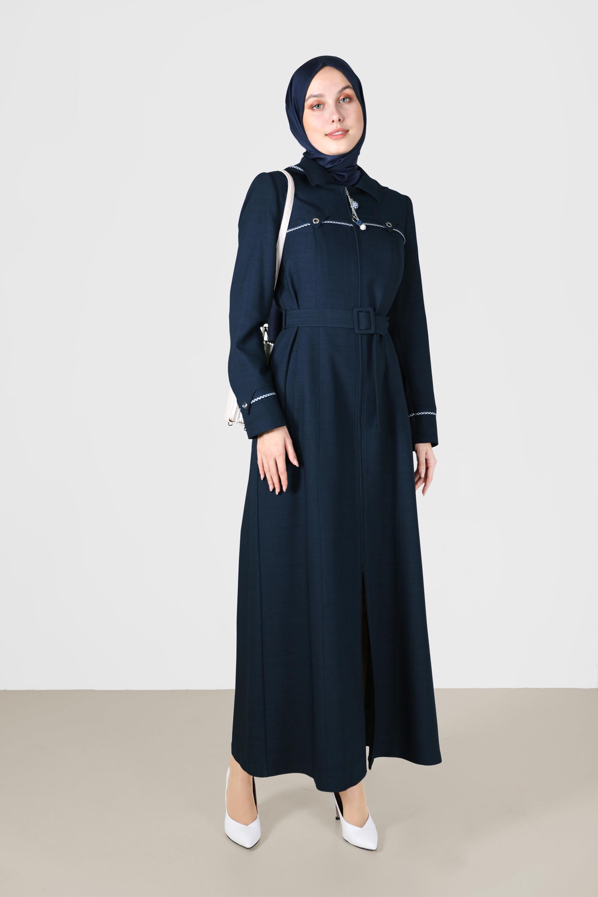 Vêtements hijab BLEU MARINE COUCHE DE FINITION CEINTURE À CAPUCHE 10458