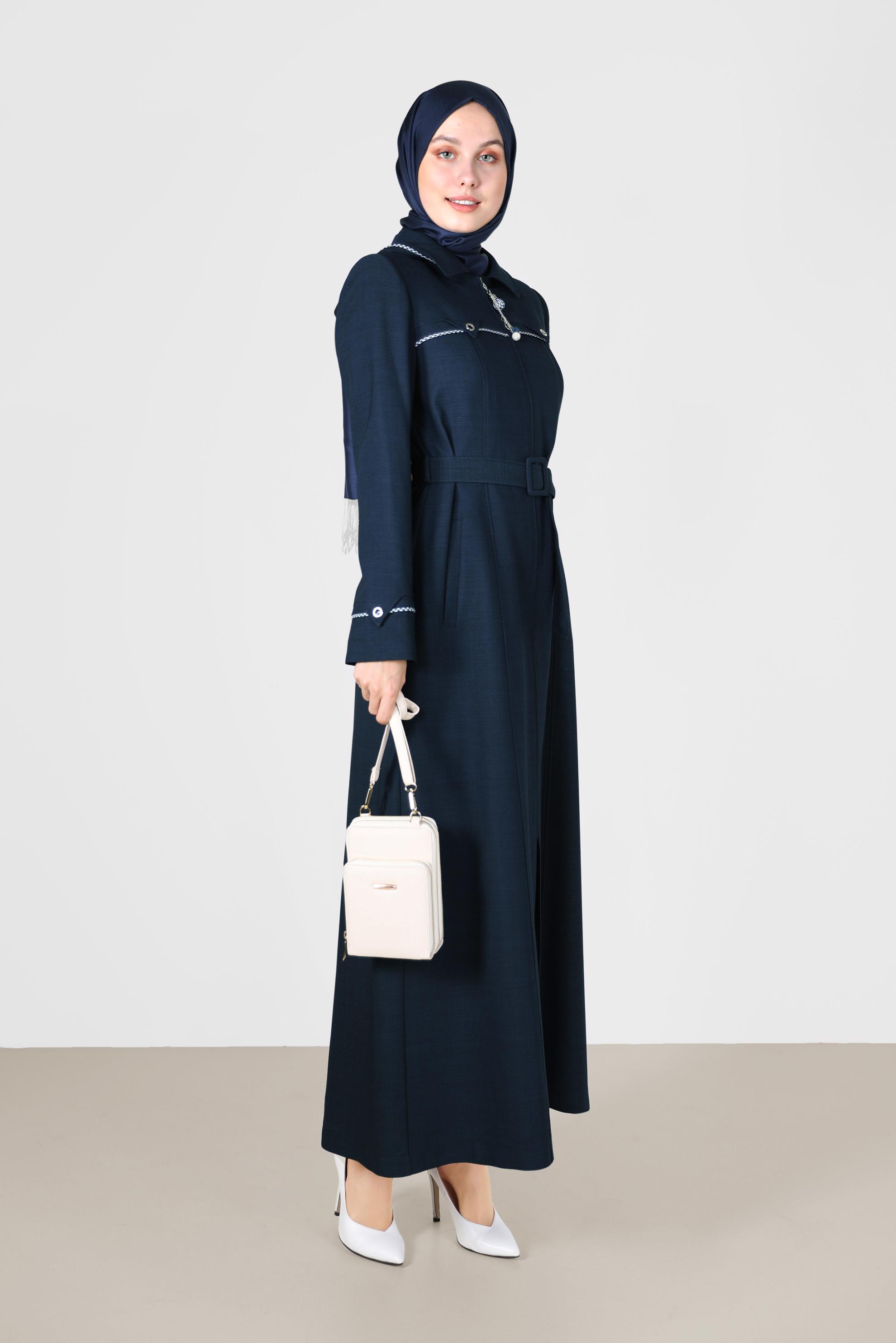 Vêtements hijab BLEU MARINE COUCHE DE FINITION CEINTURE À CAPUCHE 10458