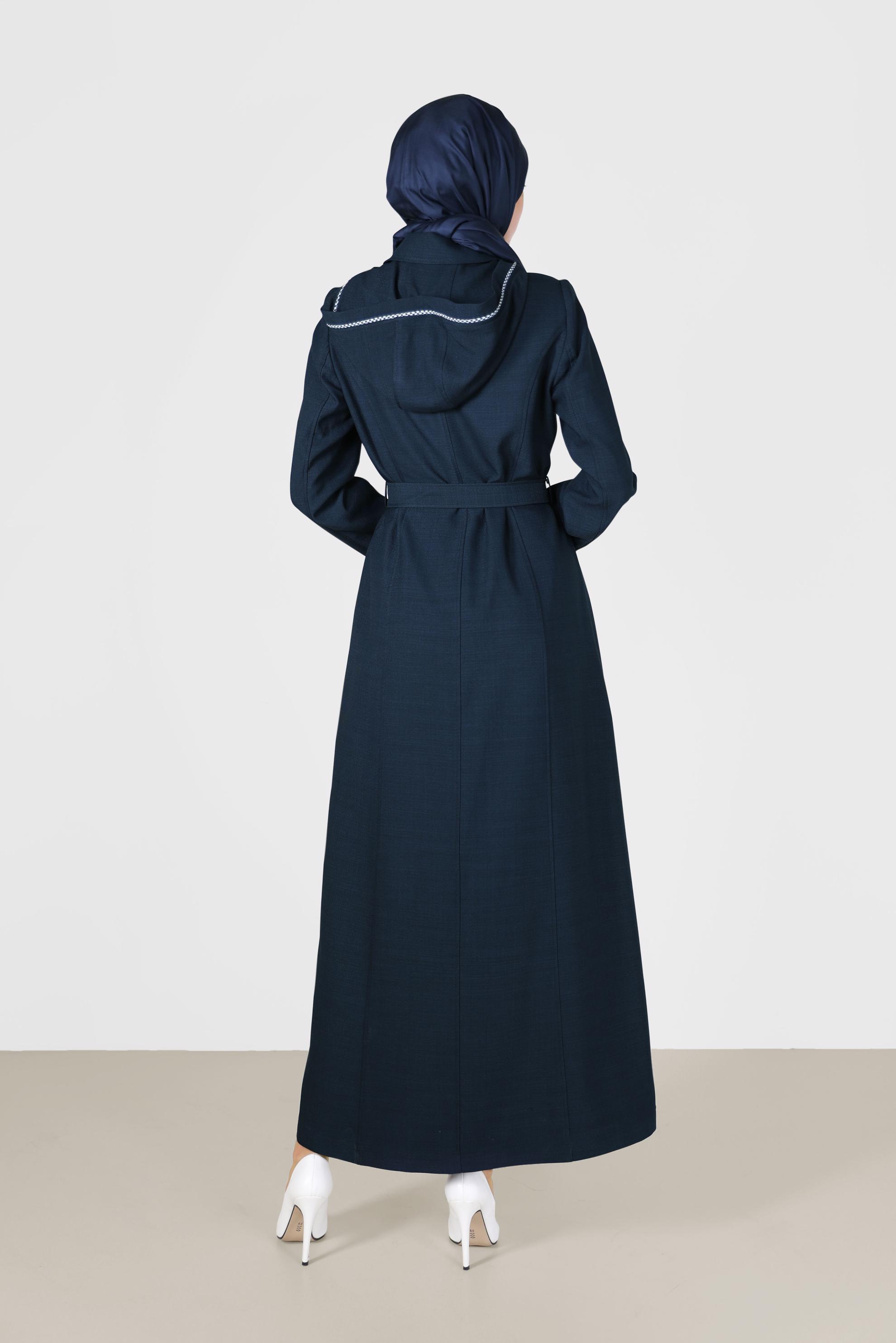 Vêtements hijab BLEU MARINE COUCHE DE FINITION CEINTURE À CAPUCHE 10458