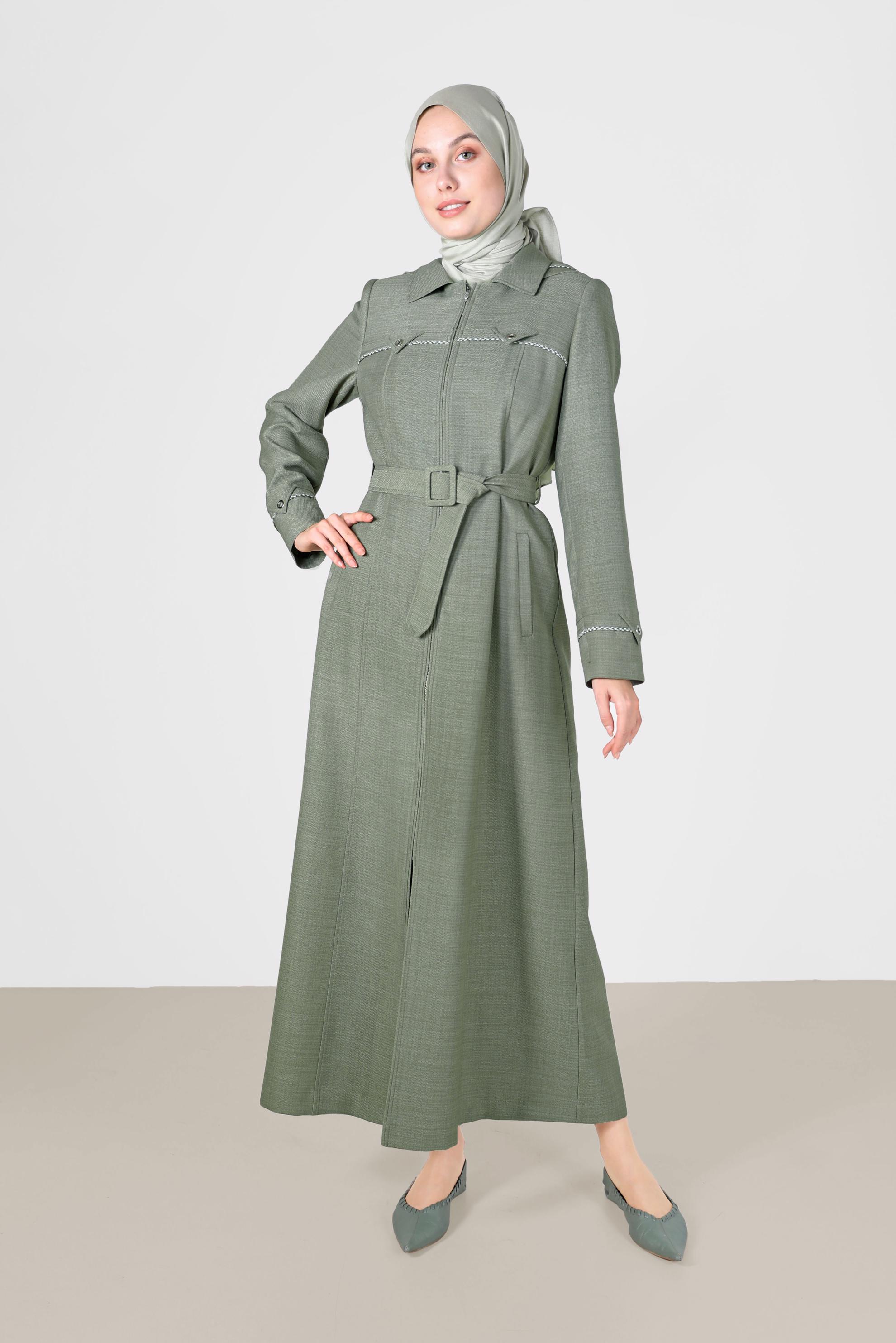 Vêtements hijab VERT COUCHE DE FINITION CEINTURE À CAPUCHE 10458