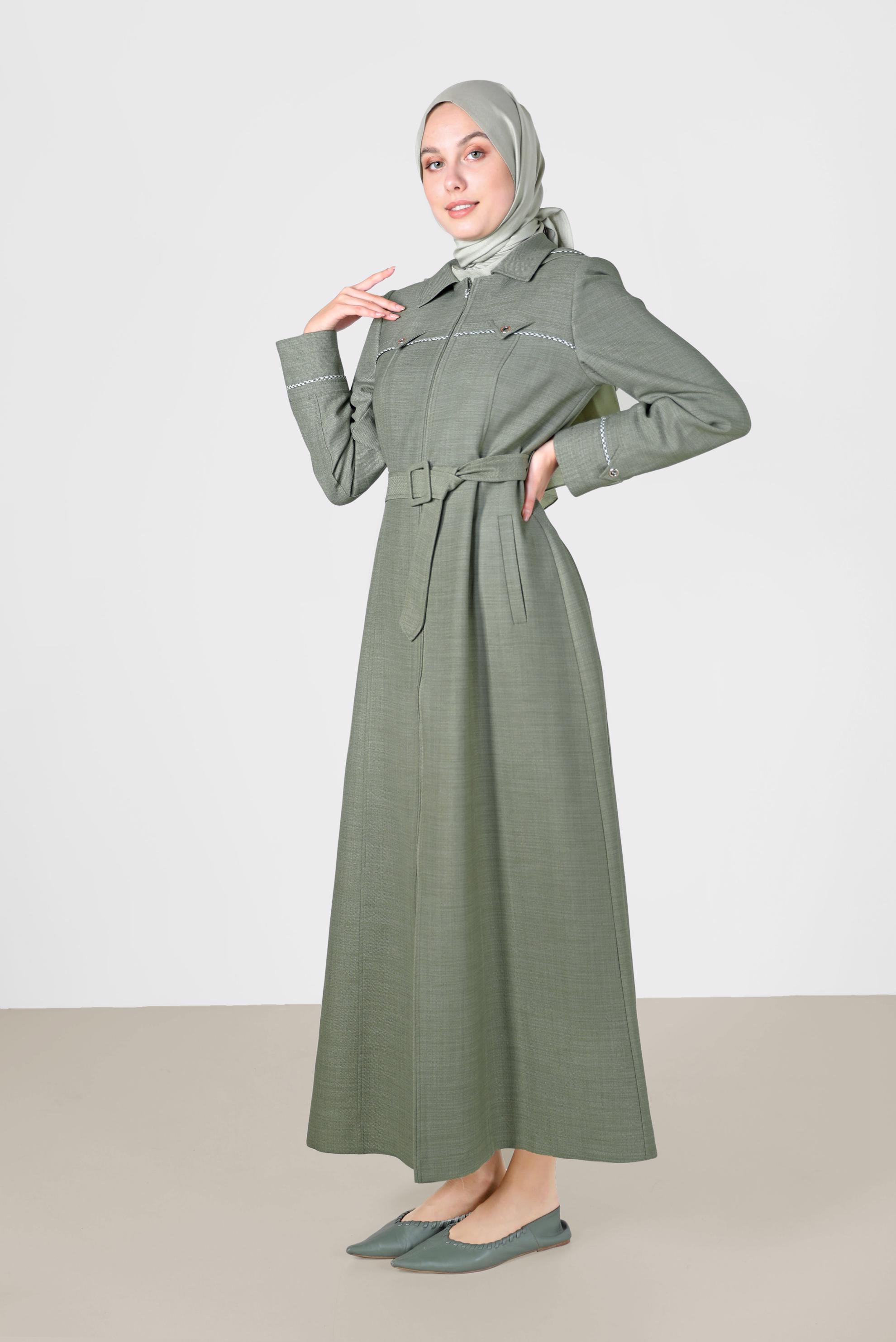 Vêtements hijab VERT COUCHE DE FINITION CEINTURE À CAPUCHE 10458