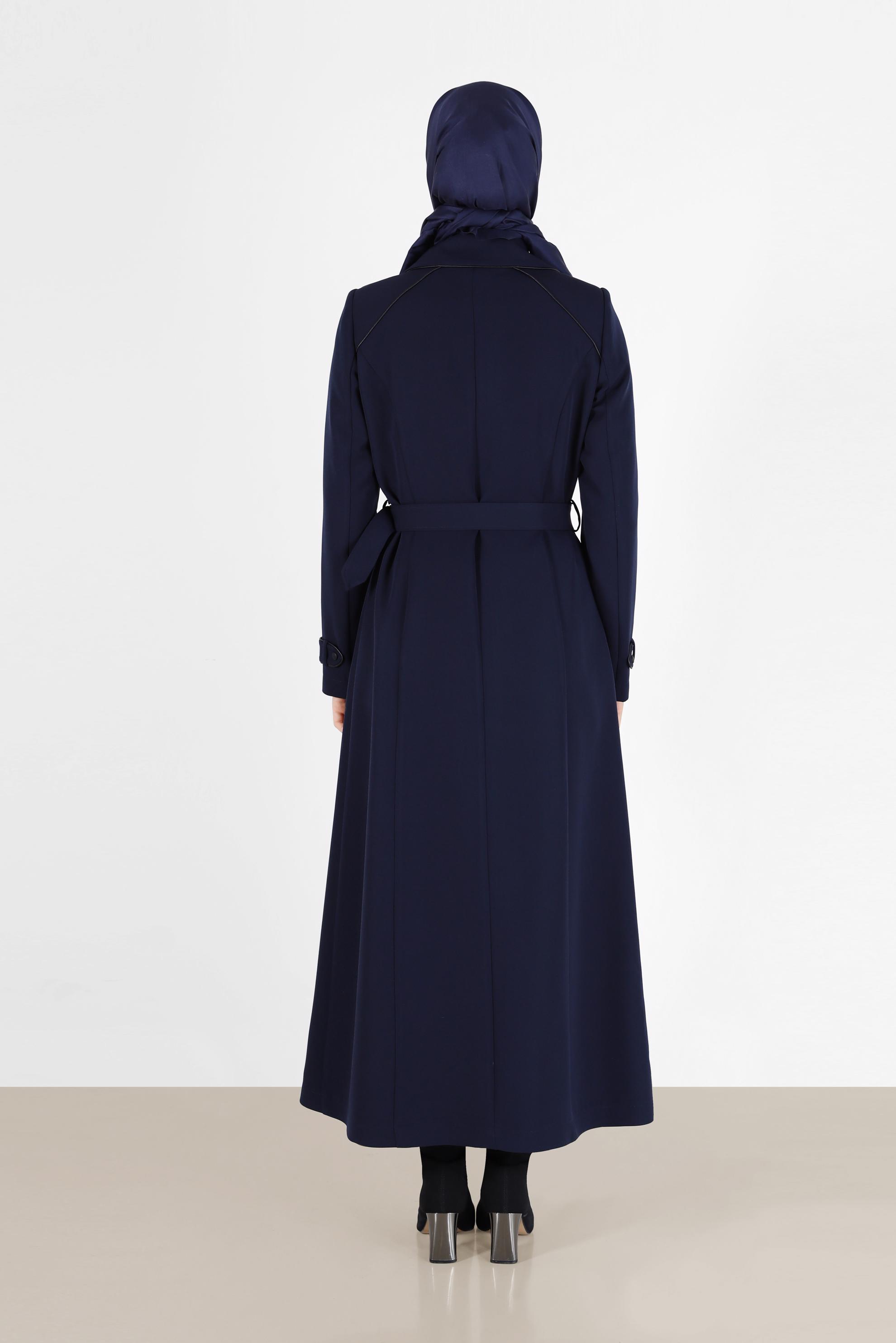 Tesettür giyim LACİVERT KUŞAKLI DÜĞME DETAYLI PARDESÜ 10459 