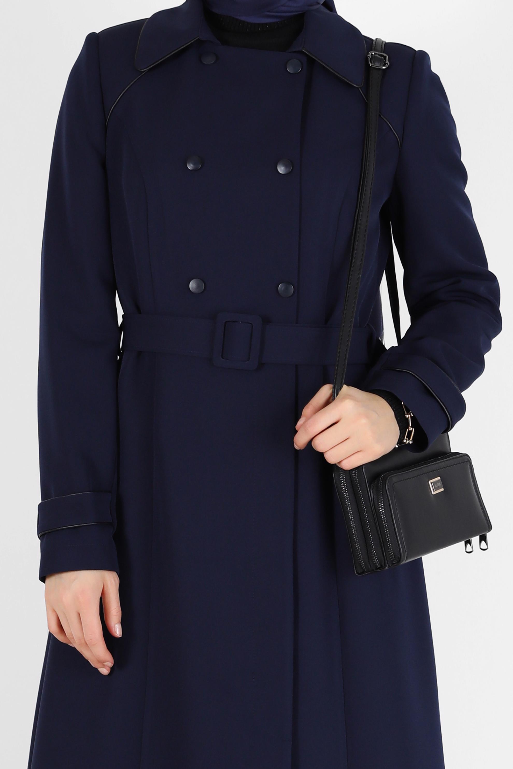 Tesettür giyim LACİVERT KUŞAKLI DÜĞME DETAYLI PARDESÜ 10459 