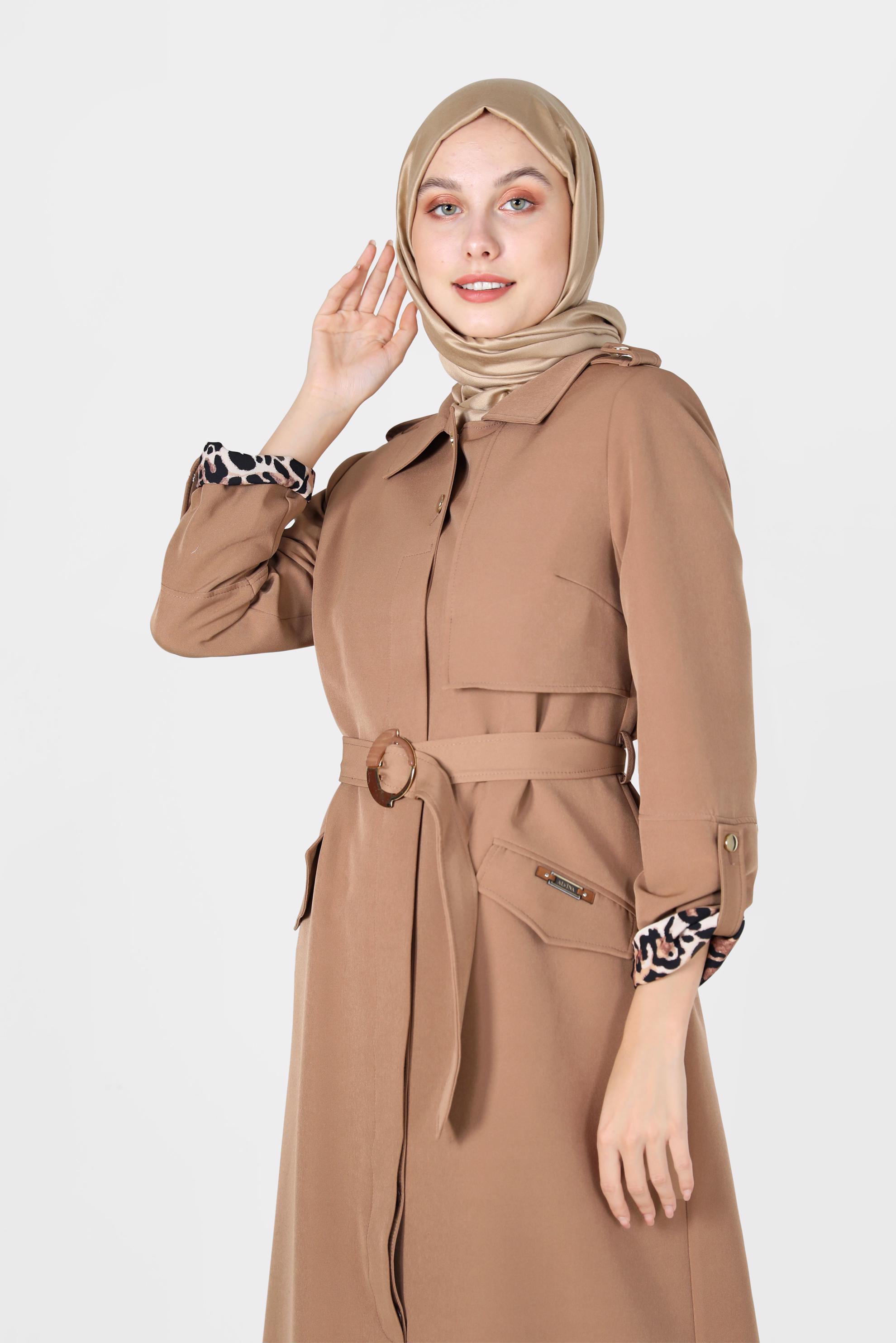 Vêtements hijab BEIGE COUCHE DE FINITION CEINTURÉE À MOTIF LÉOPARD 10460