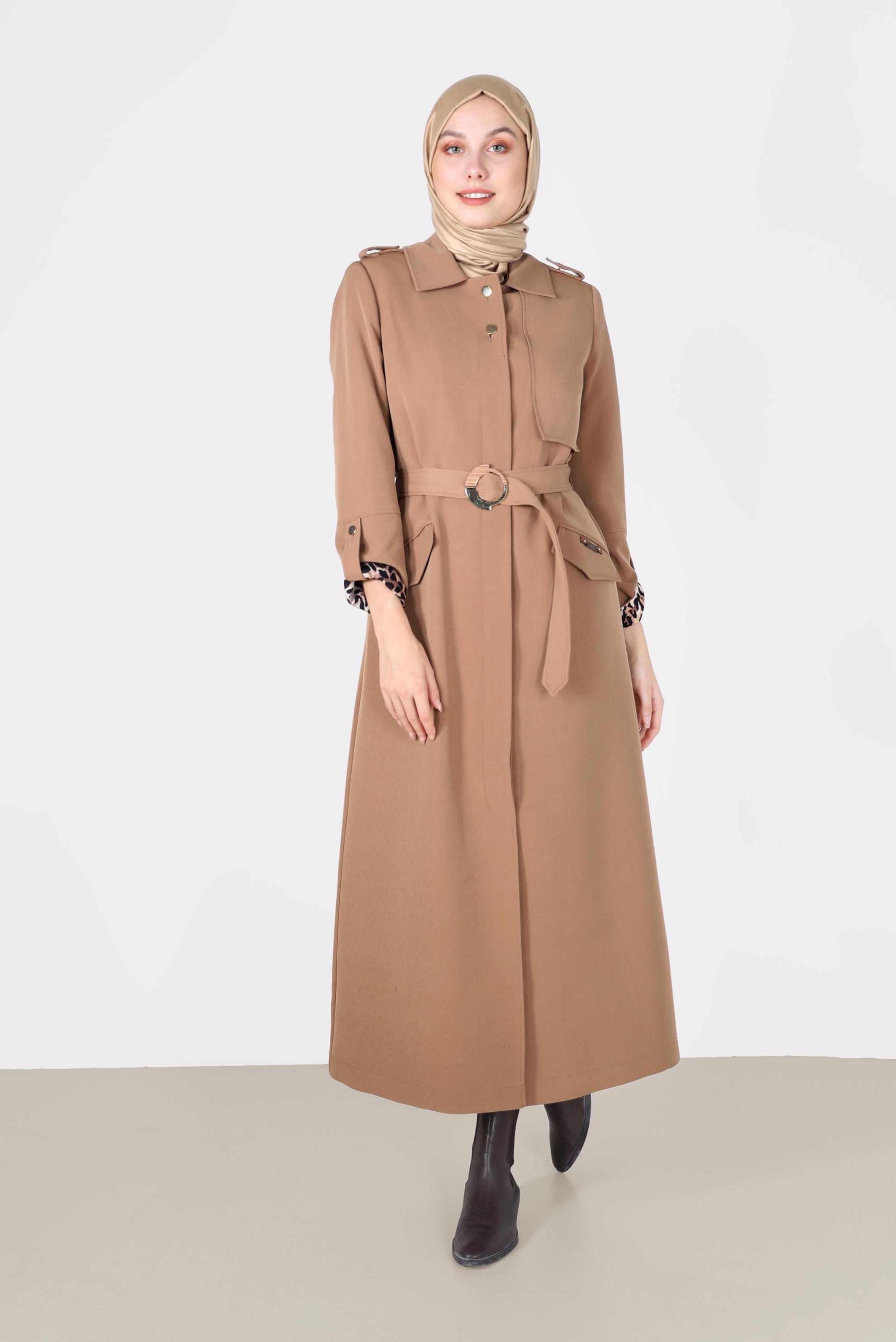 Vêtements hijab BEIGE COUCHE DE FINITION CEINTURÉE À MOTIF LÉOPARD 10460