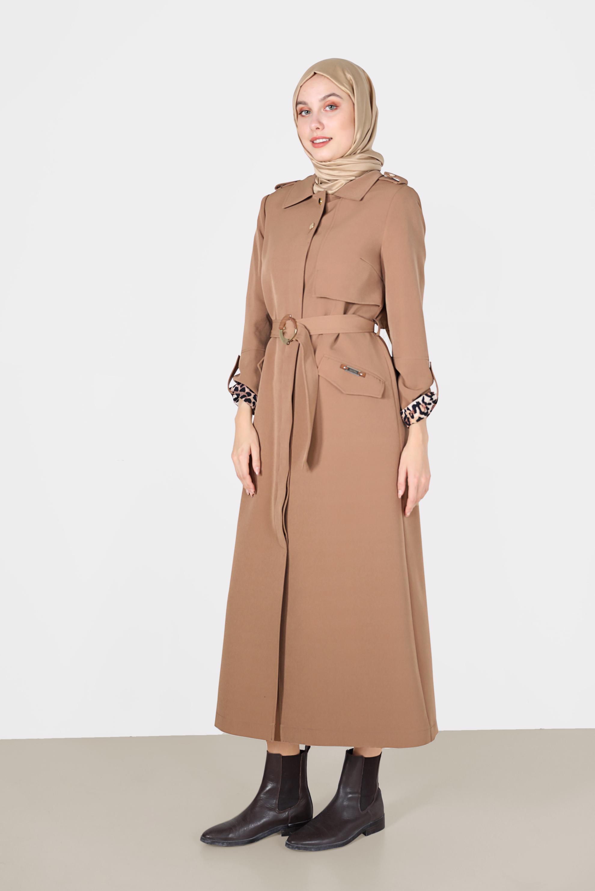 Vêtements hijab BEIGE COUCHE DE FINITION CEINTURÉE À MOTIF LÉOPARD 10460