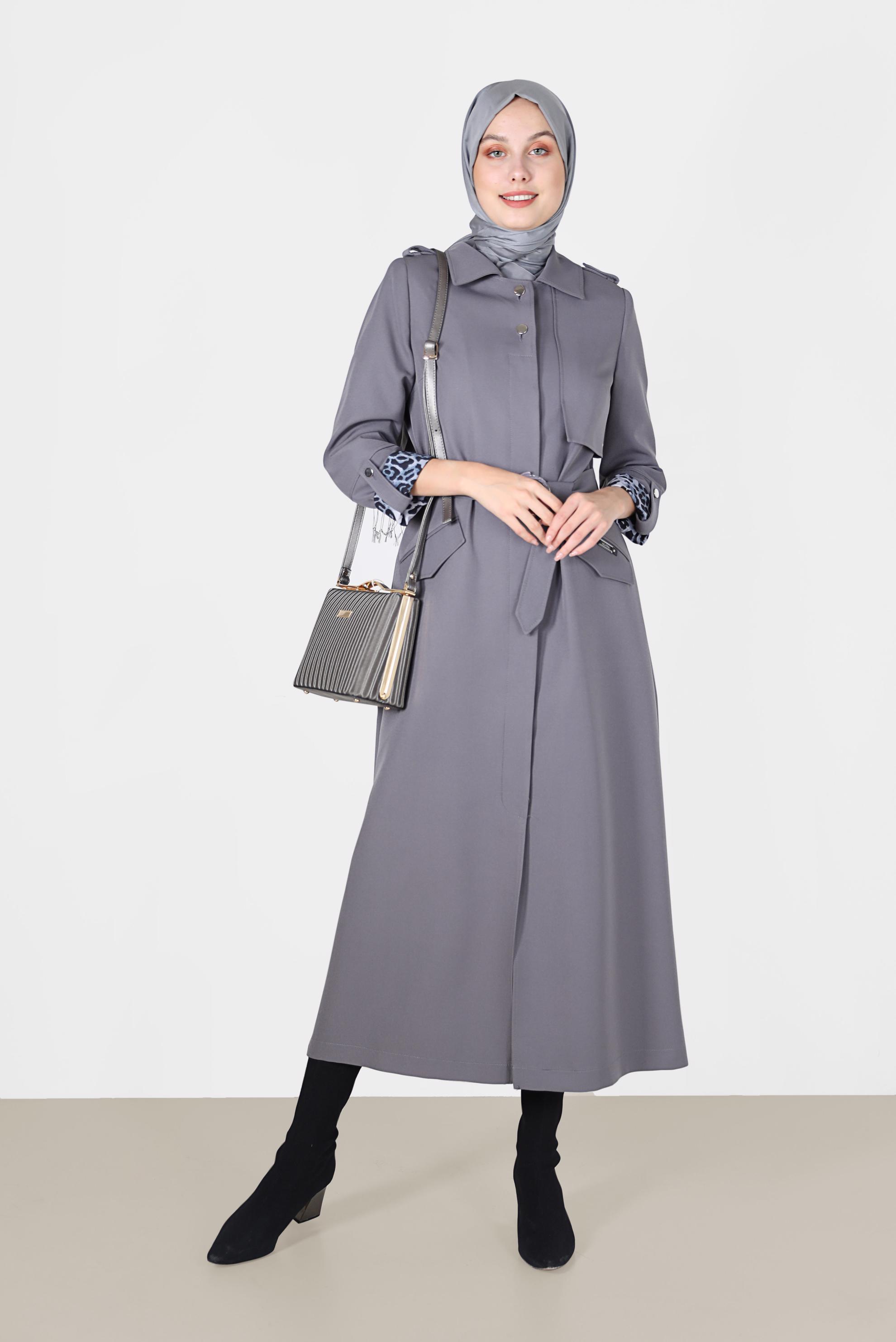 Vêtements hijab GRIS COUCHE DE FINITION CEINTURÉE À MOTIF LÉOPARD 10460