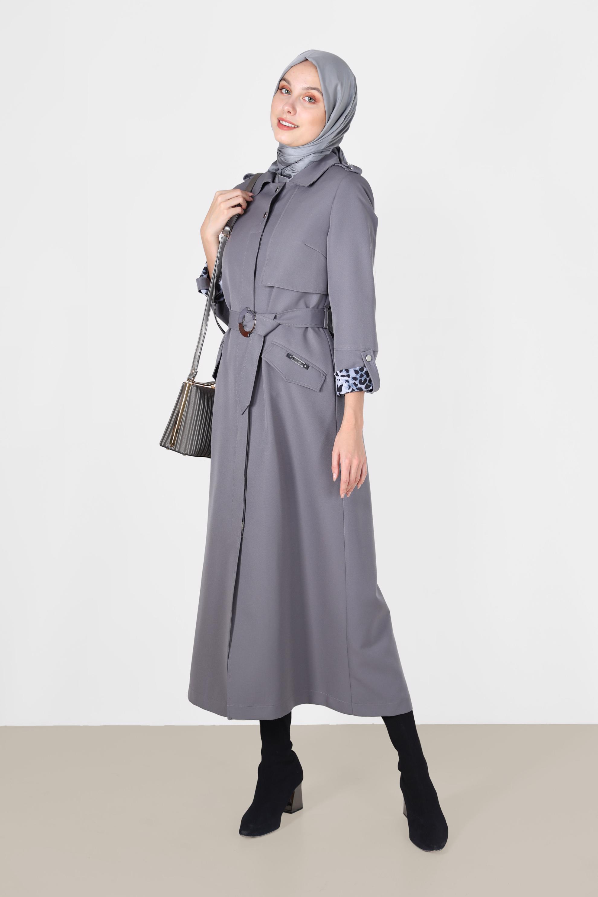 Vêtements hijab GRIS COUCHE DE FINITION CEINTURÉE À MOTIF LÉOPARD 10460