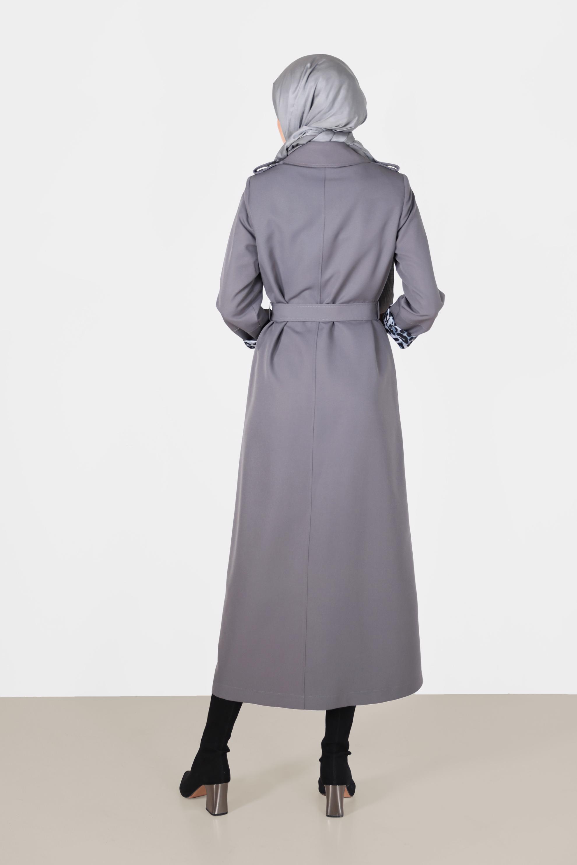 Vêtements hijab GRIS COUCHE DE FINITION CEINTURÉE À MOTIF LÉOPARD 10460