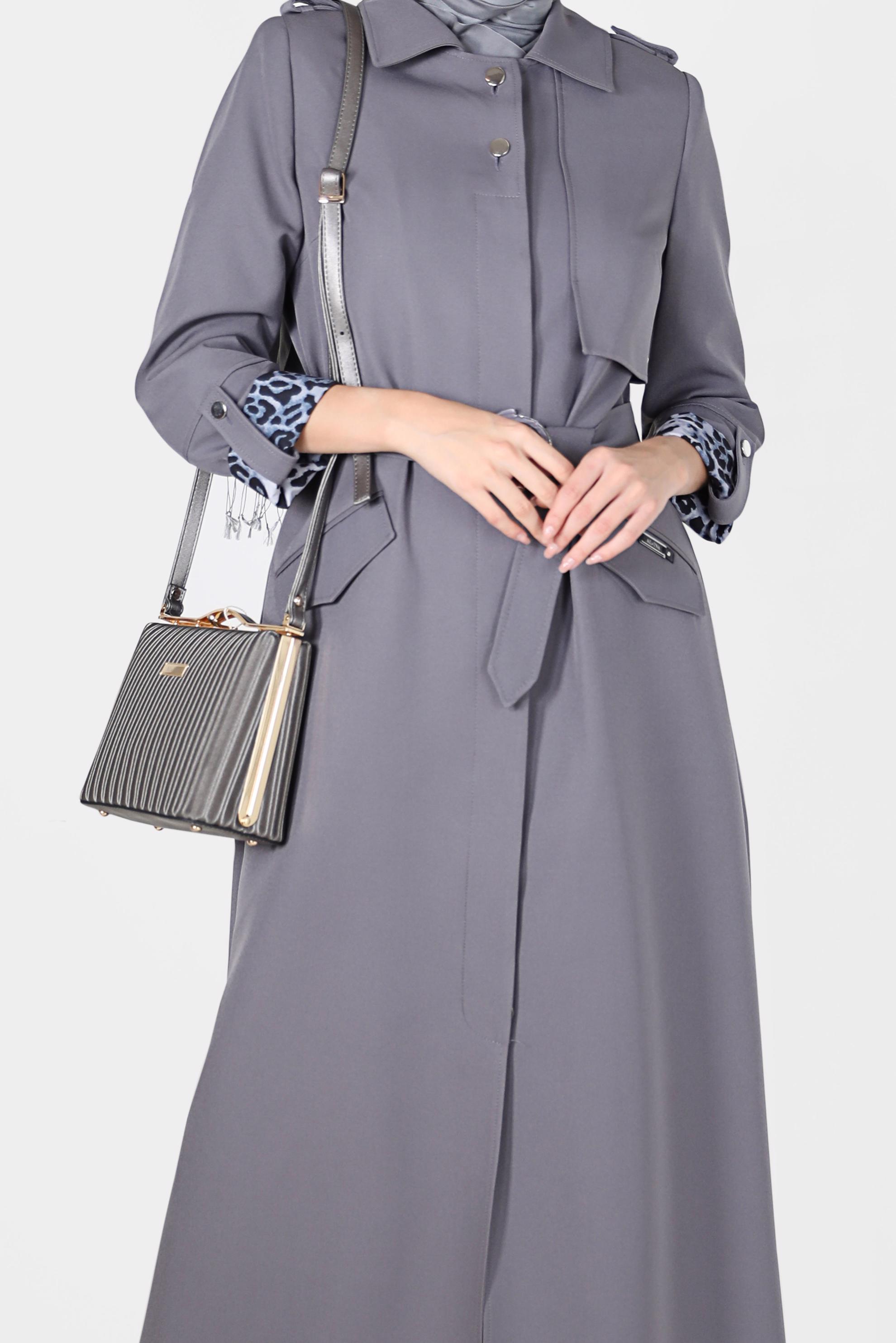 Vêtements hijab GRIS COUCHE DE FINITION CEINTURÉE À MOTIF LÉOPARD 10460