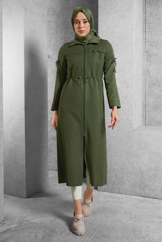 Vêtements hijab KAKI MANTEAU À CAPUCHE 10464 - ALVİNA