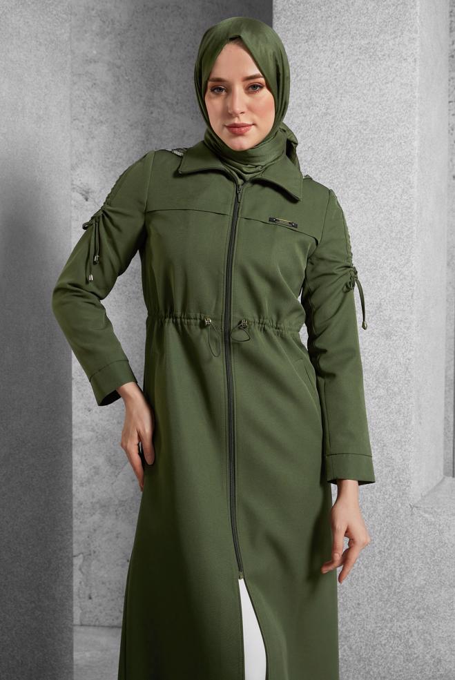Vêtements hijab KAKI MANTEAU À CAPUCHE 10464 - ALVİNA