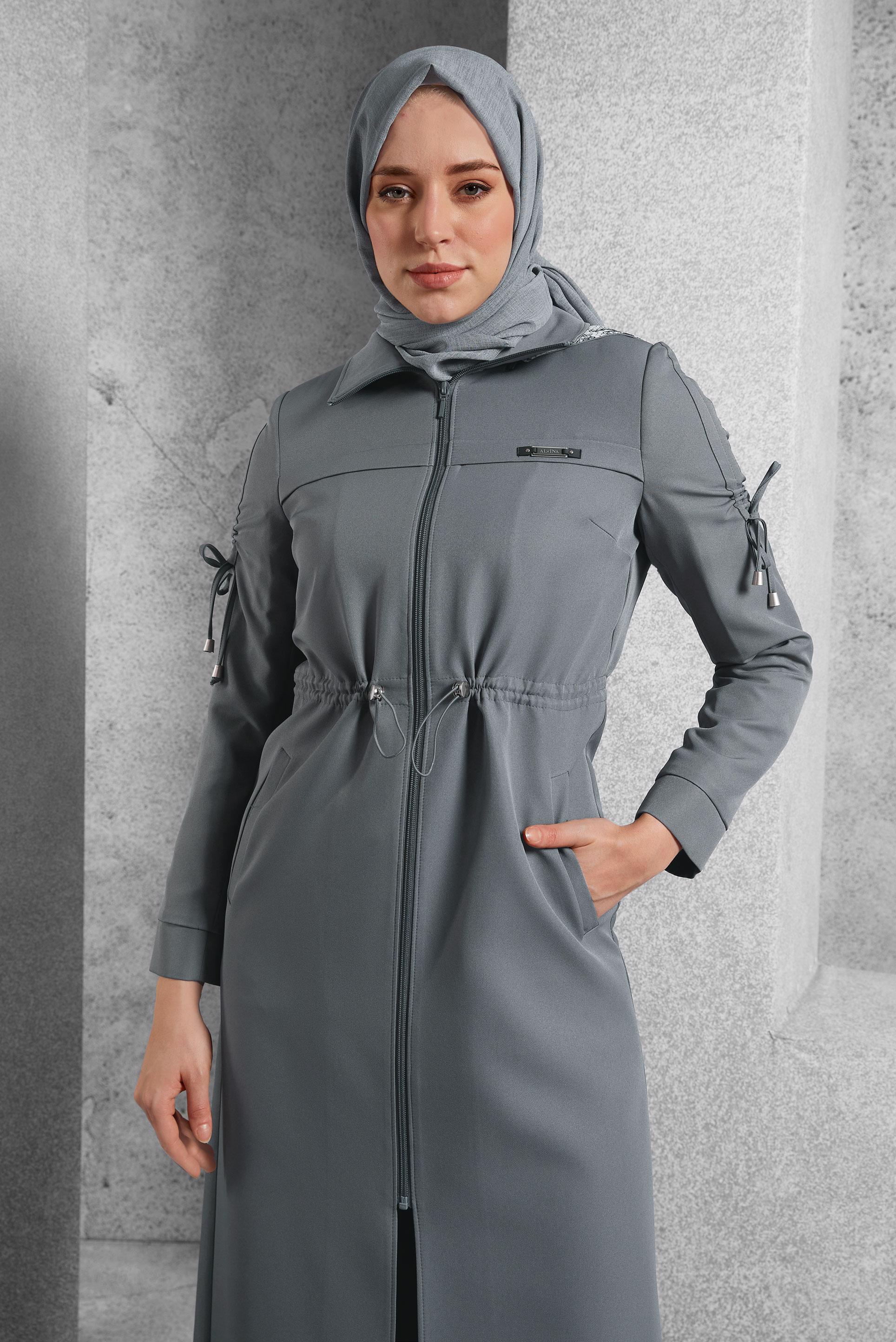 Vêtements hijab GRIS MANTEAU À CAPUCHE 10464